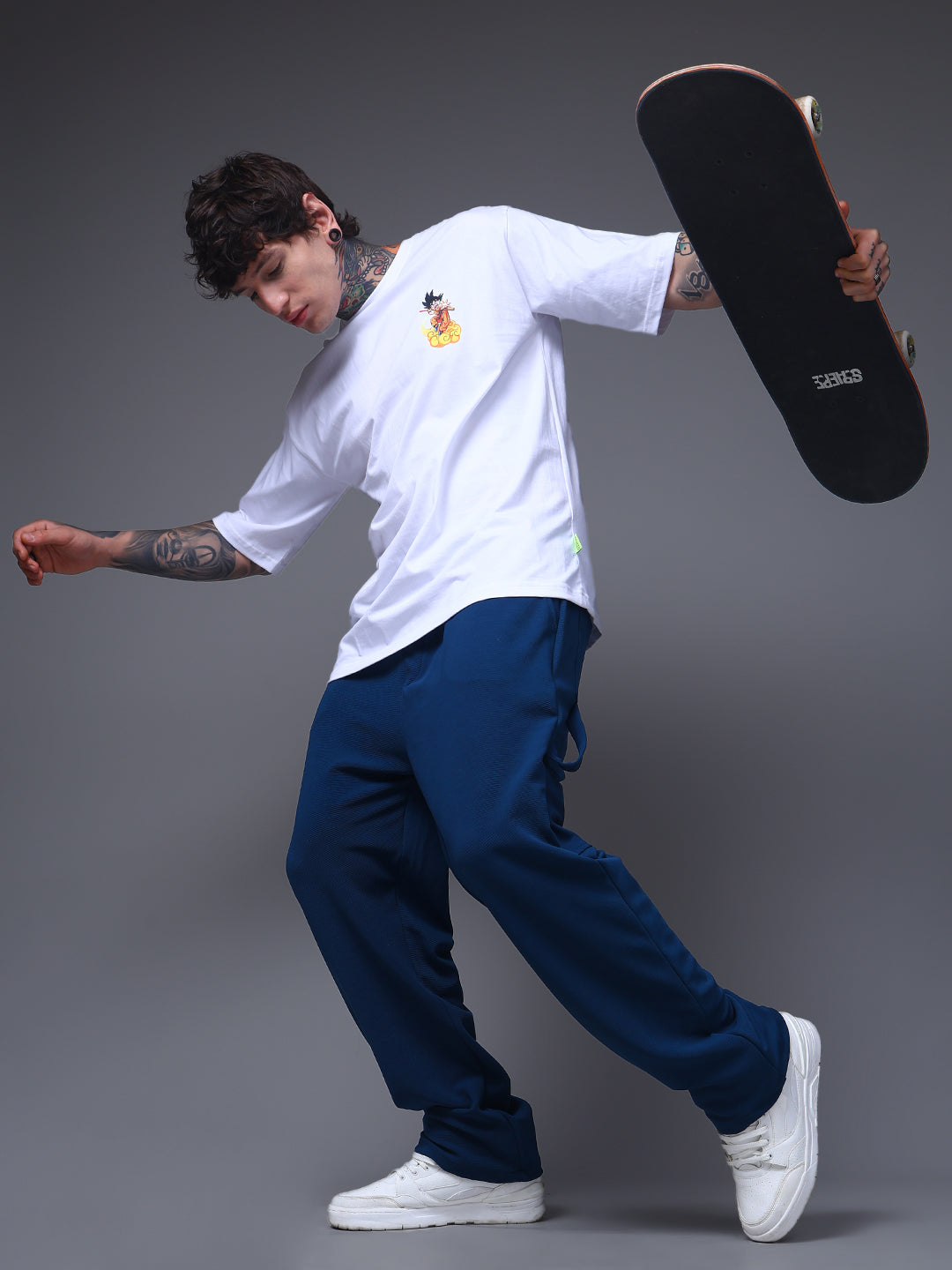 Men's Oversized Backprint Anime White Tshirt