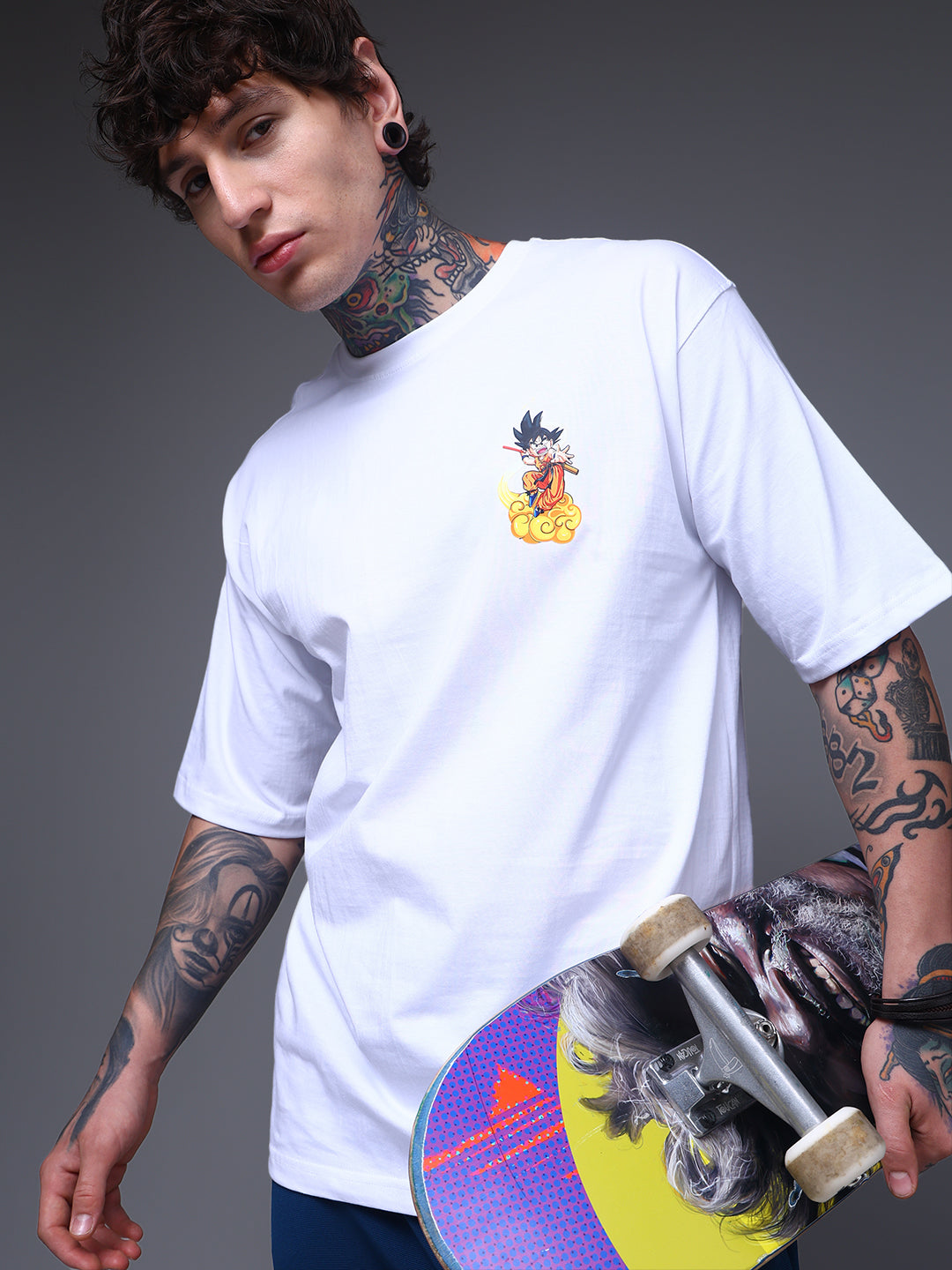 Men's Oversized Backprint Anime White Tshirt
