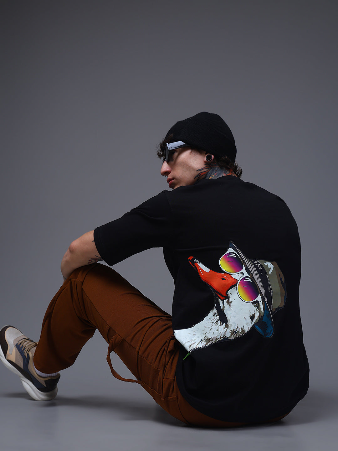 Men's Oversized Backprint Black Tshirt