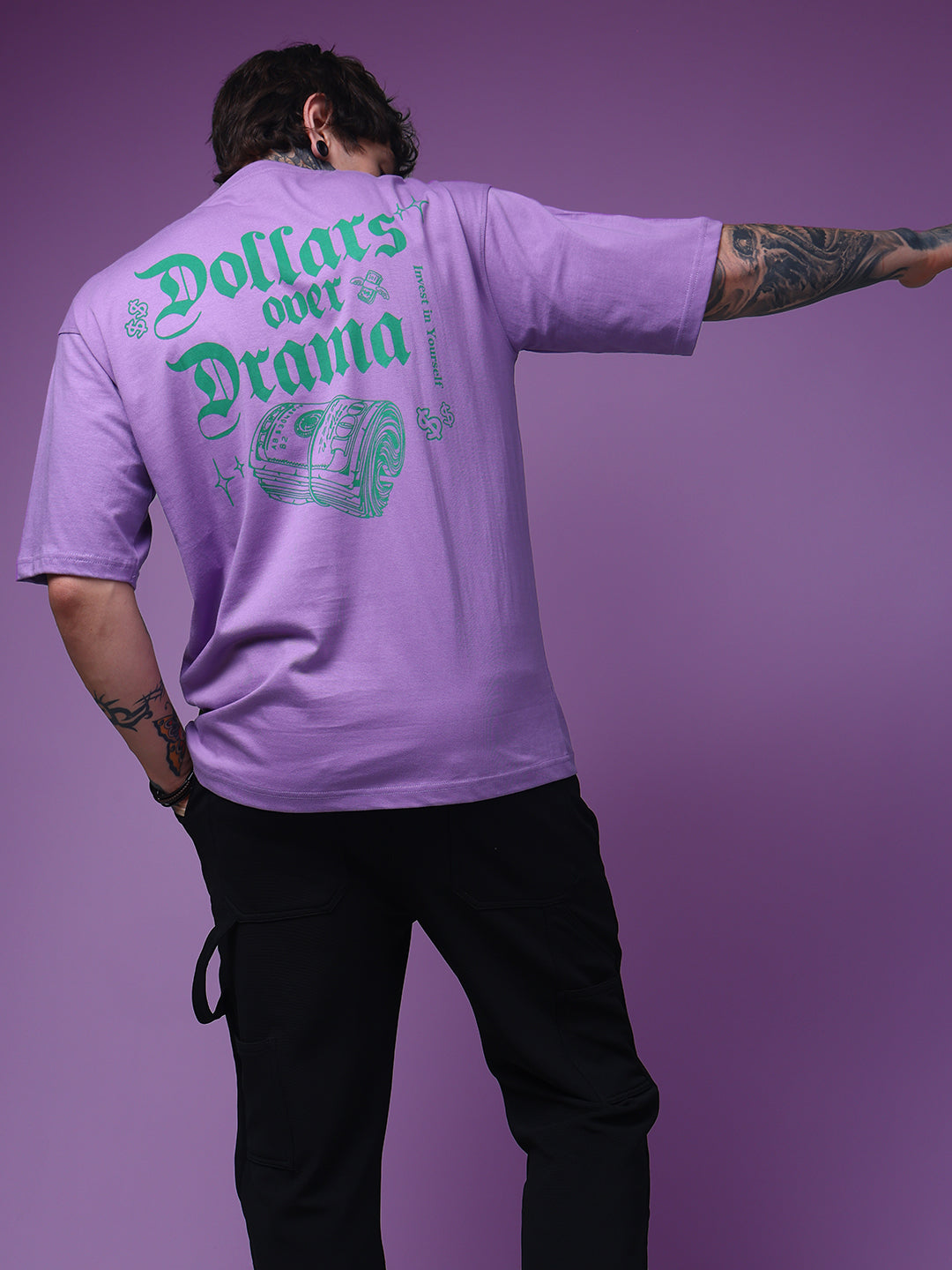 Men's Oversized Backprint Lavender Tshirt