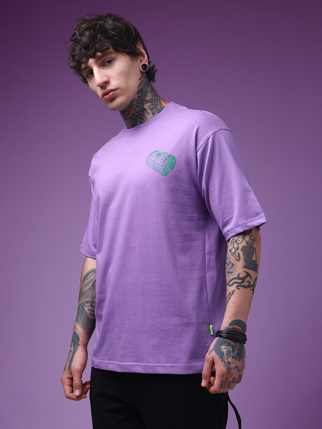 Men's Oversized Backprint Lavender Tshirt