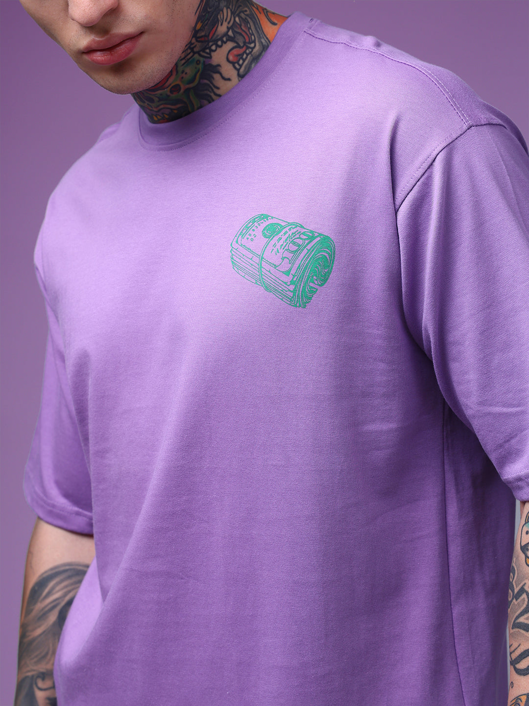 Men's Oversized Backprint Lavender Tshirt