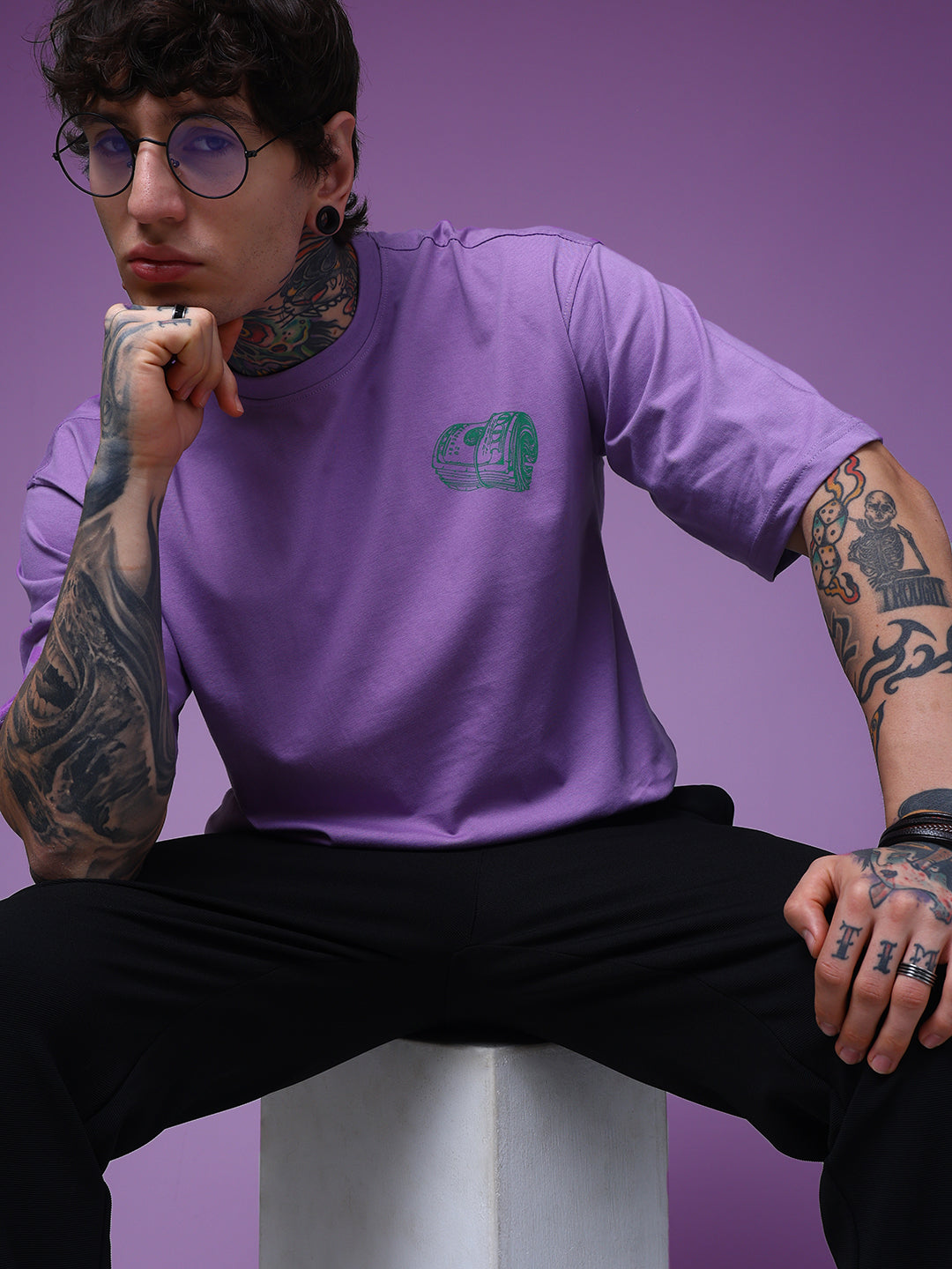 Men's Oversized Backprint Lavender Tshirt