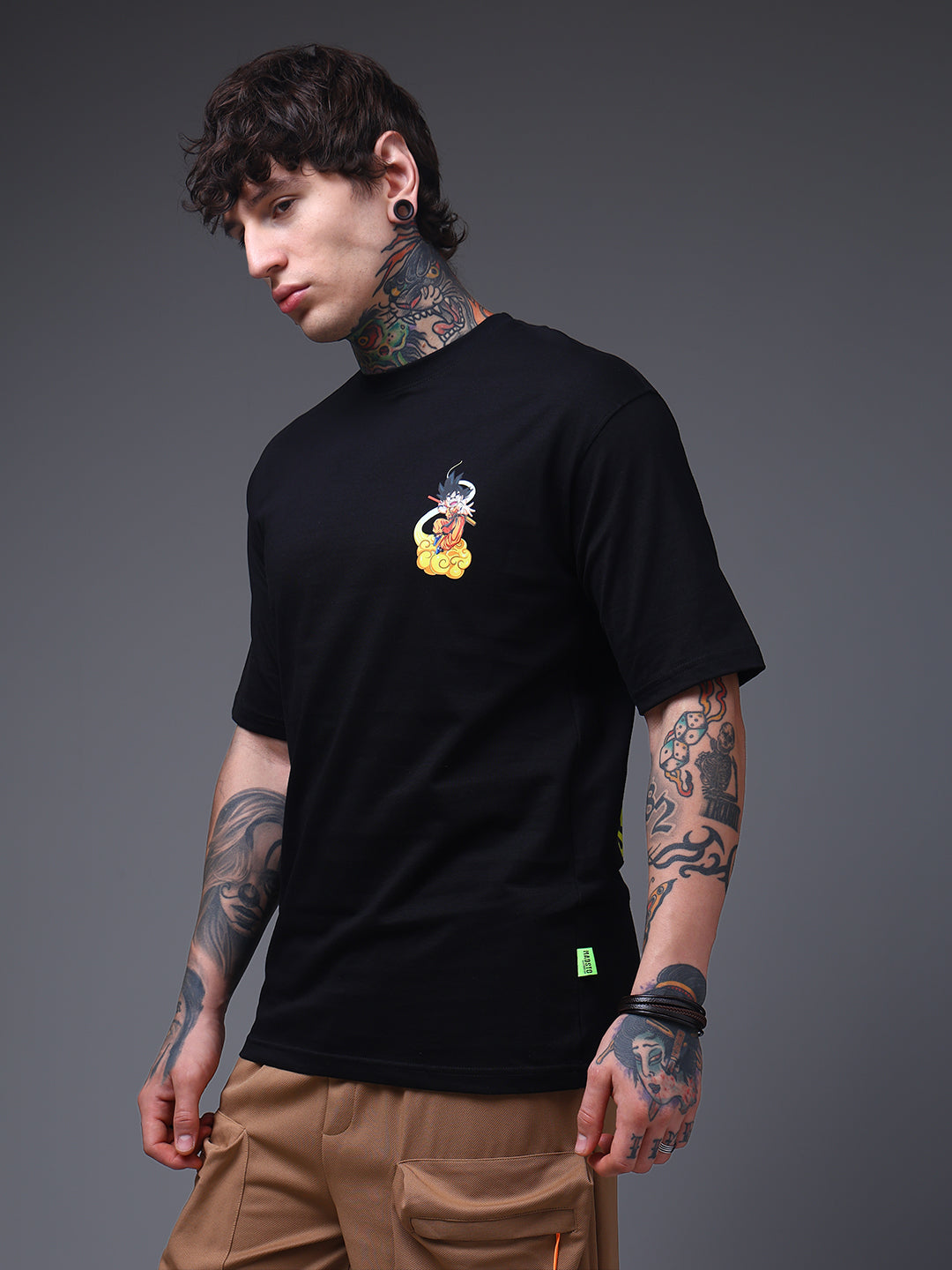 Men's Oversized Backprint Anime Black Tshirt