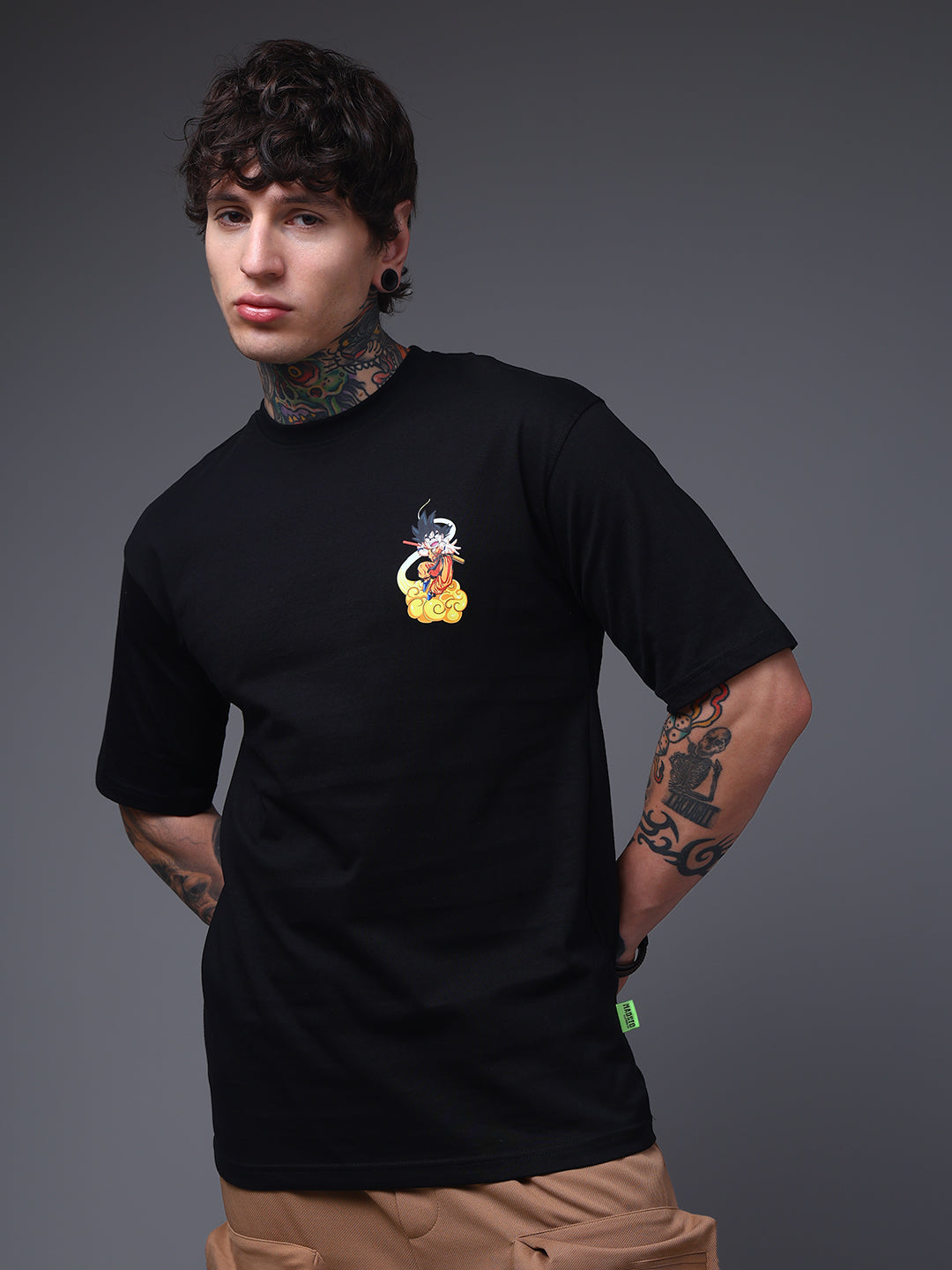 Men's Oversized Backprint Anime Black Tshirt