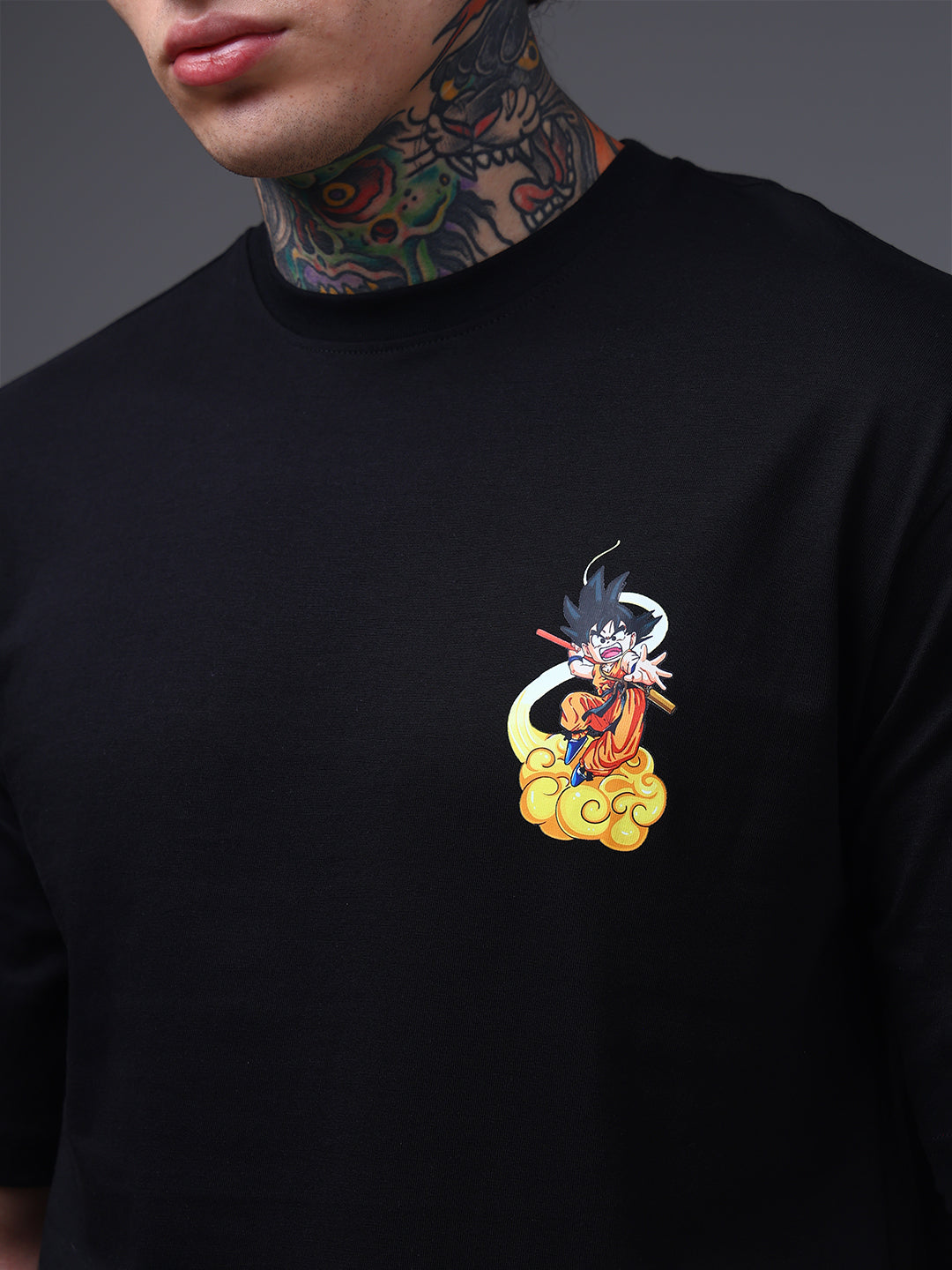 Men's Oversized Backprint Anime Black Tshirt