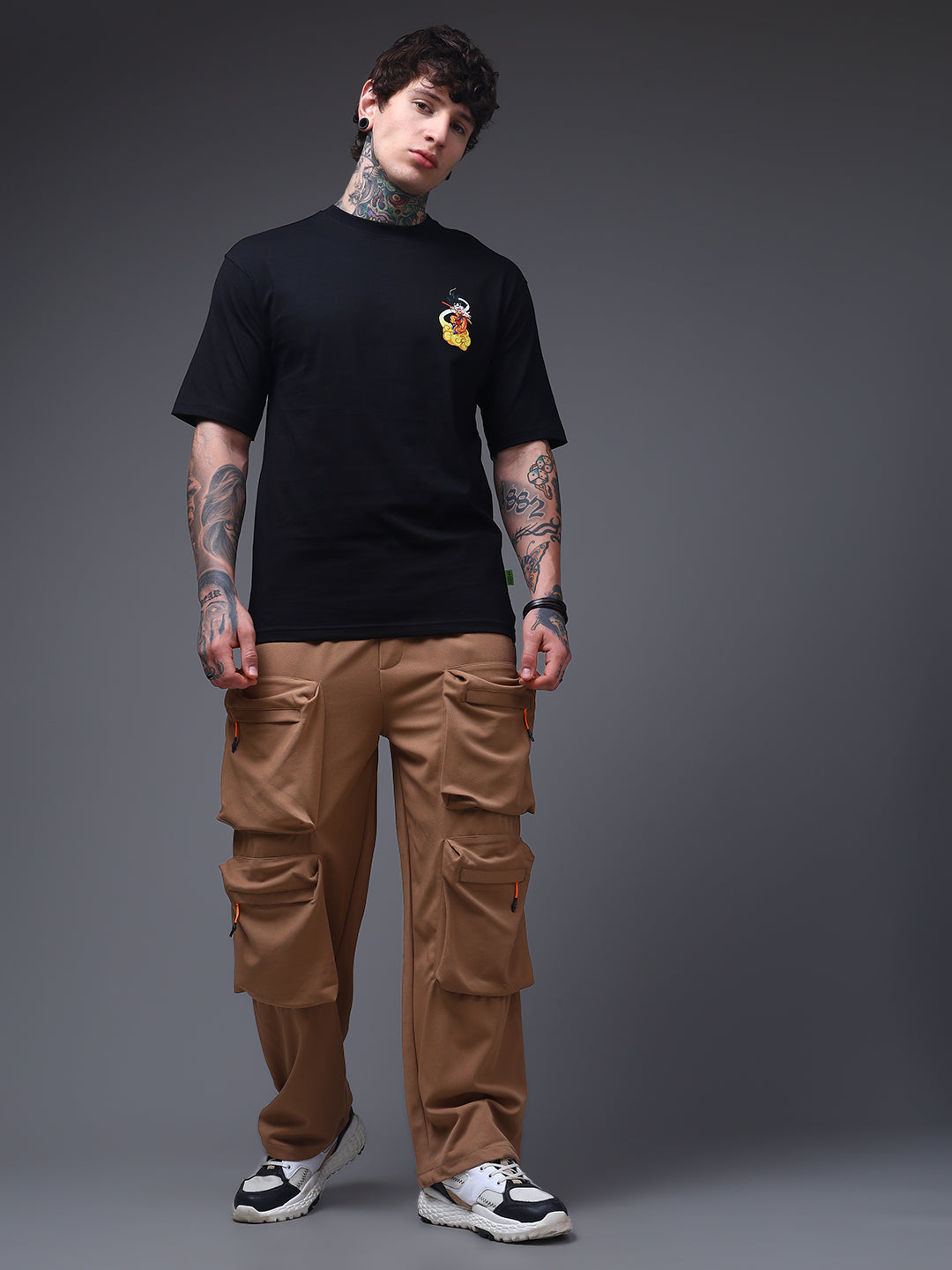 Men's Oversized Backprint Anime Black Tshirt