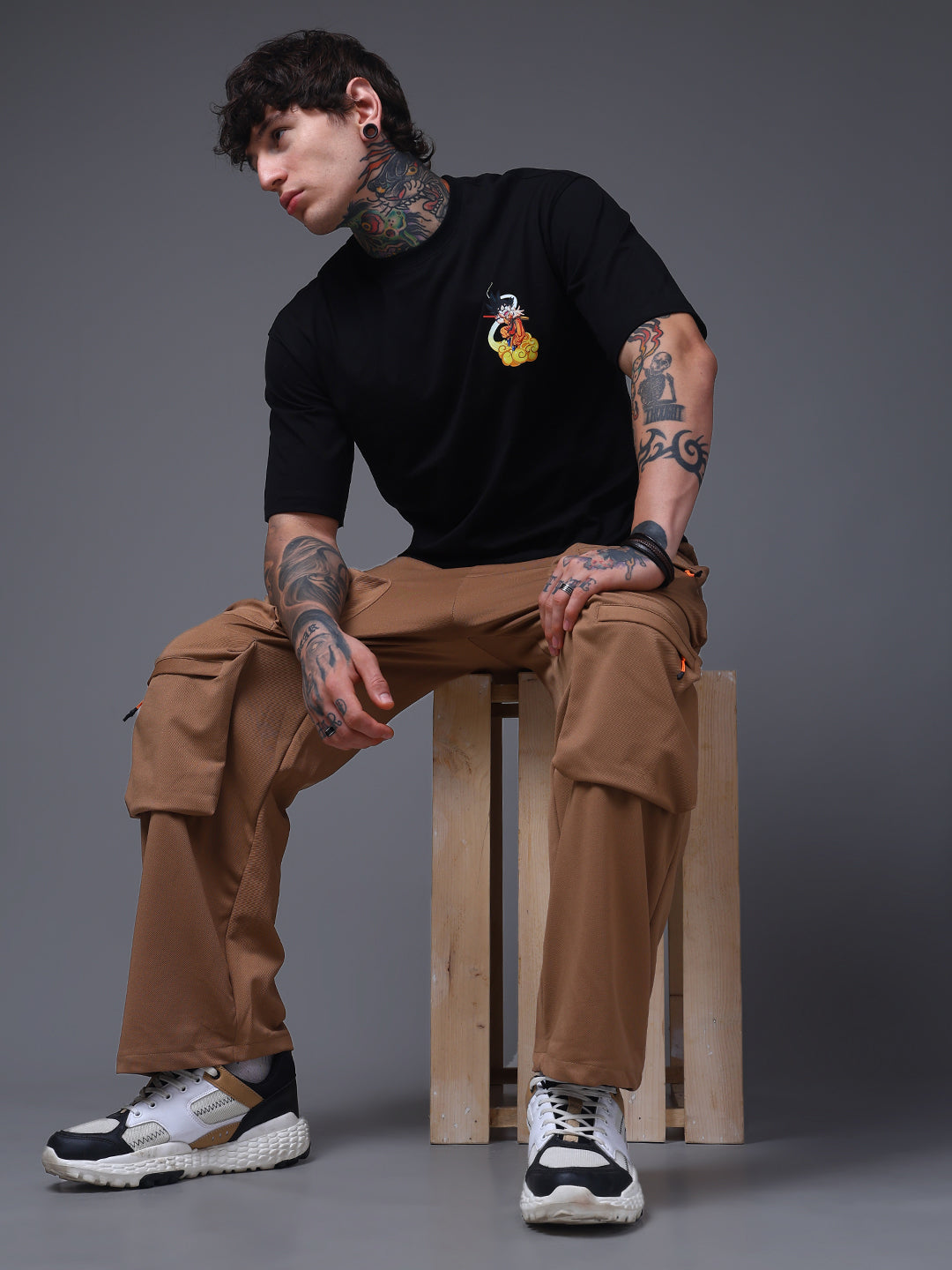 Men's Oversized Backprint Anime Black Tshirt
