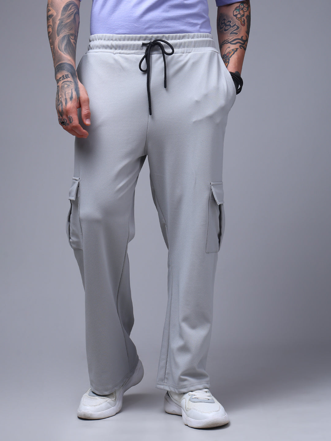 Men's Solid Ice silver Loose Fit Cargo Pants