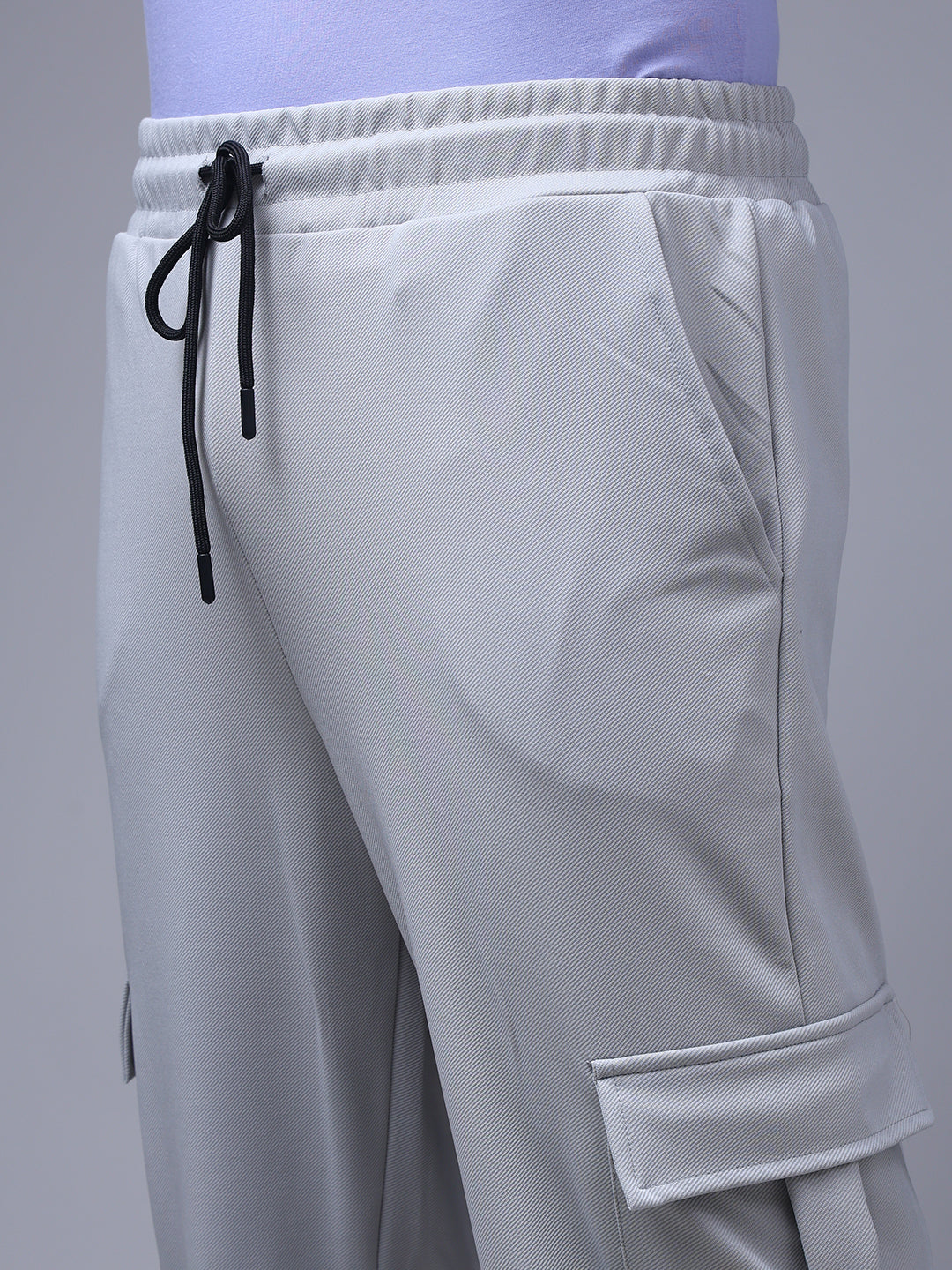 Men's Solid Ice silver Loose Fit Cargo Pants