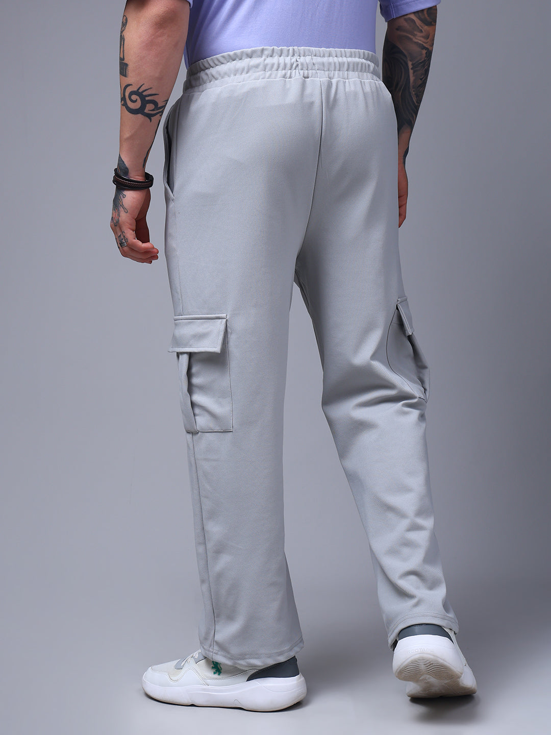 Men's Solid Ice silver Loose Fit Cargo Pants
