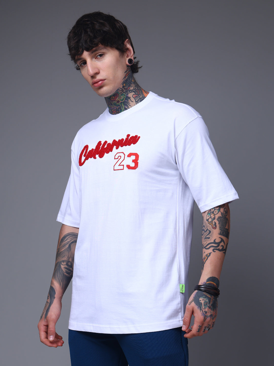 Men's Oversized Embroided Print White Tshirt