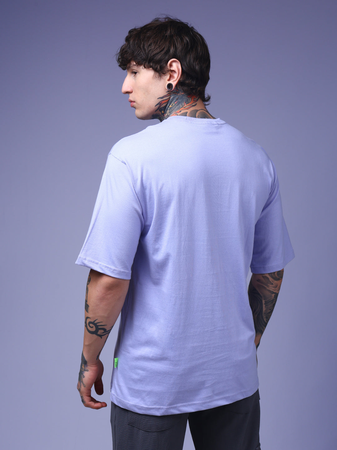 Men's Oversized Embroided Print Lilac Tshirt