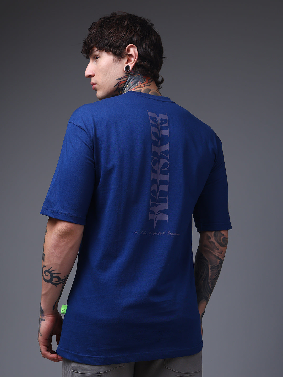 Men's Oversized Backprint Blue Tshirt