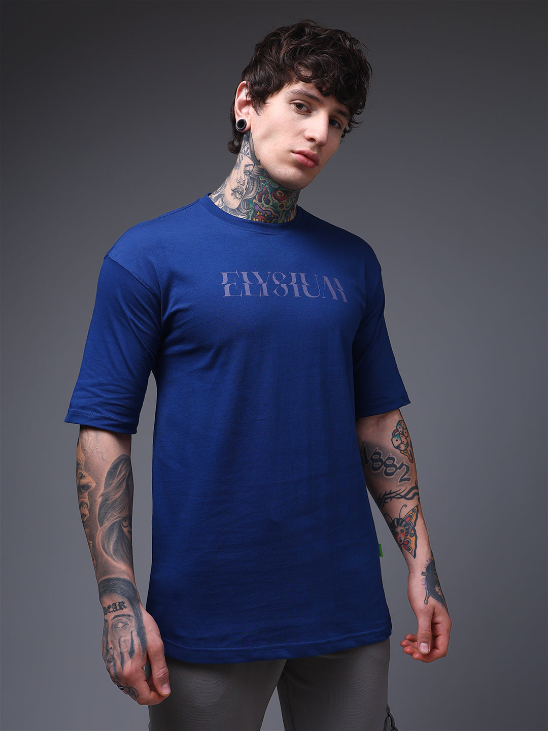 Men's Oversized Backprint Blue Tshirt