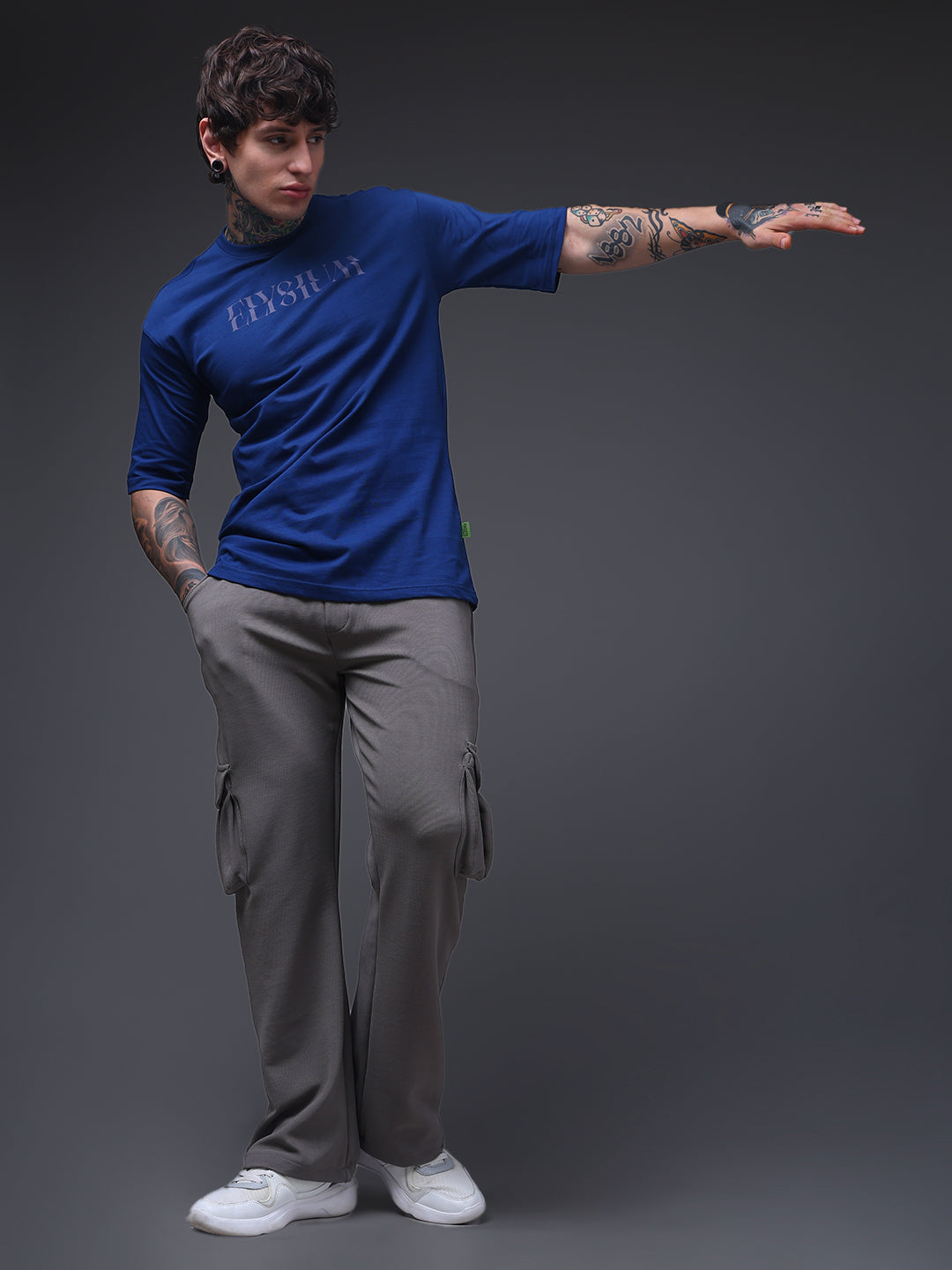 Men's Oversized Backprint Blue Tshirt