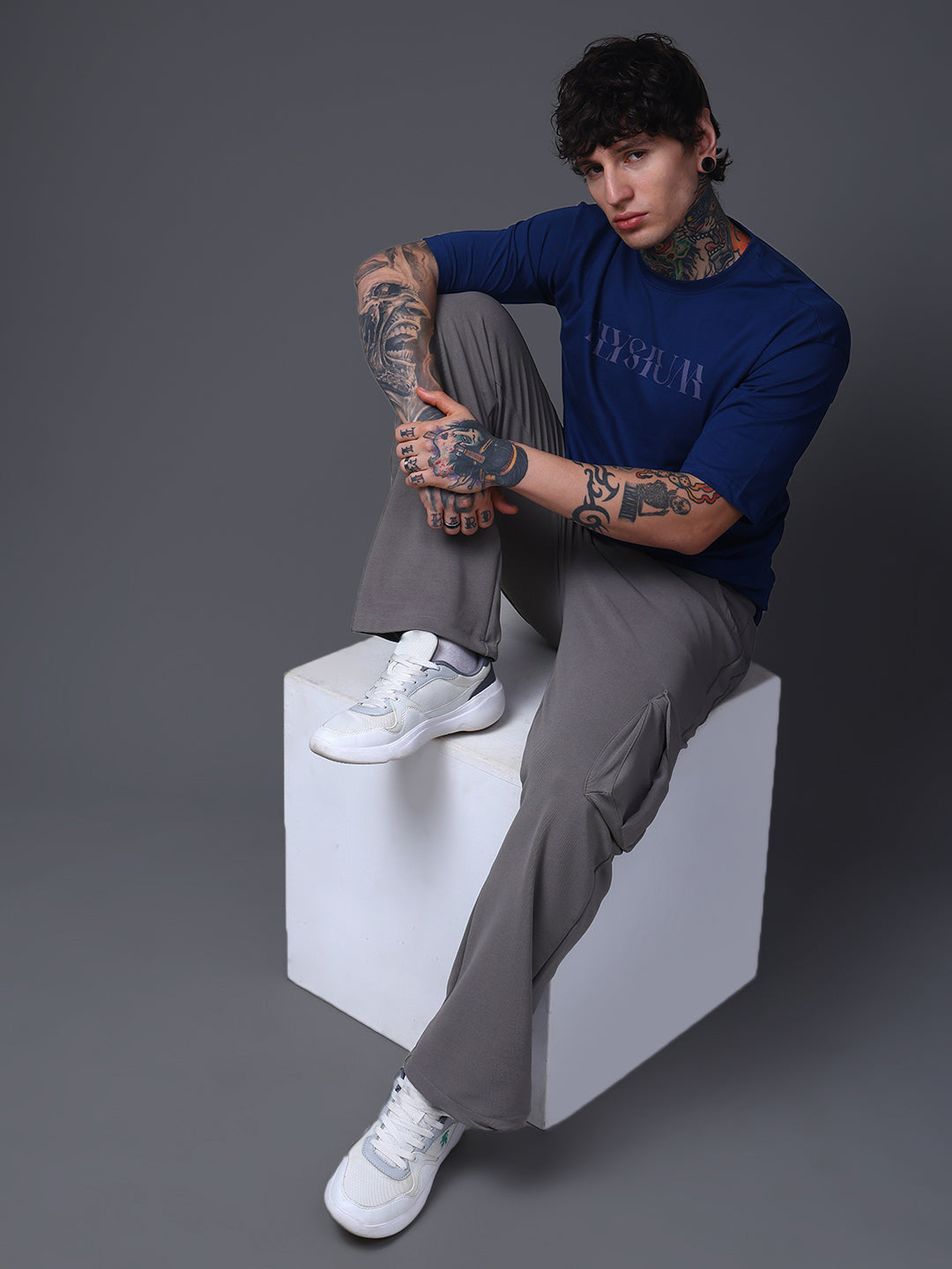 Men's Oversized Backprint Blue Tshirt
