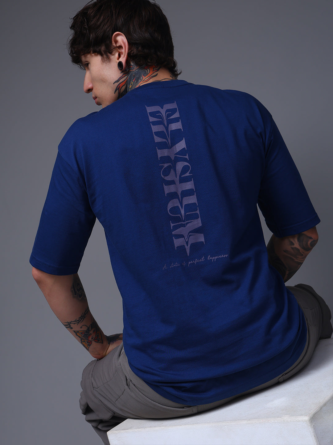 Men's Oversized Backprint Blue Tshirt