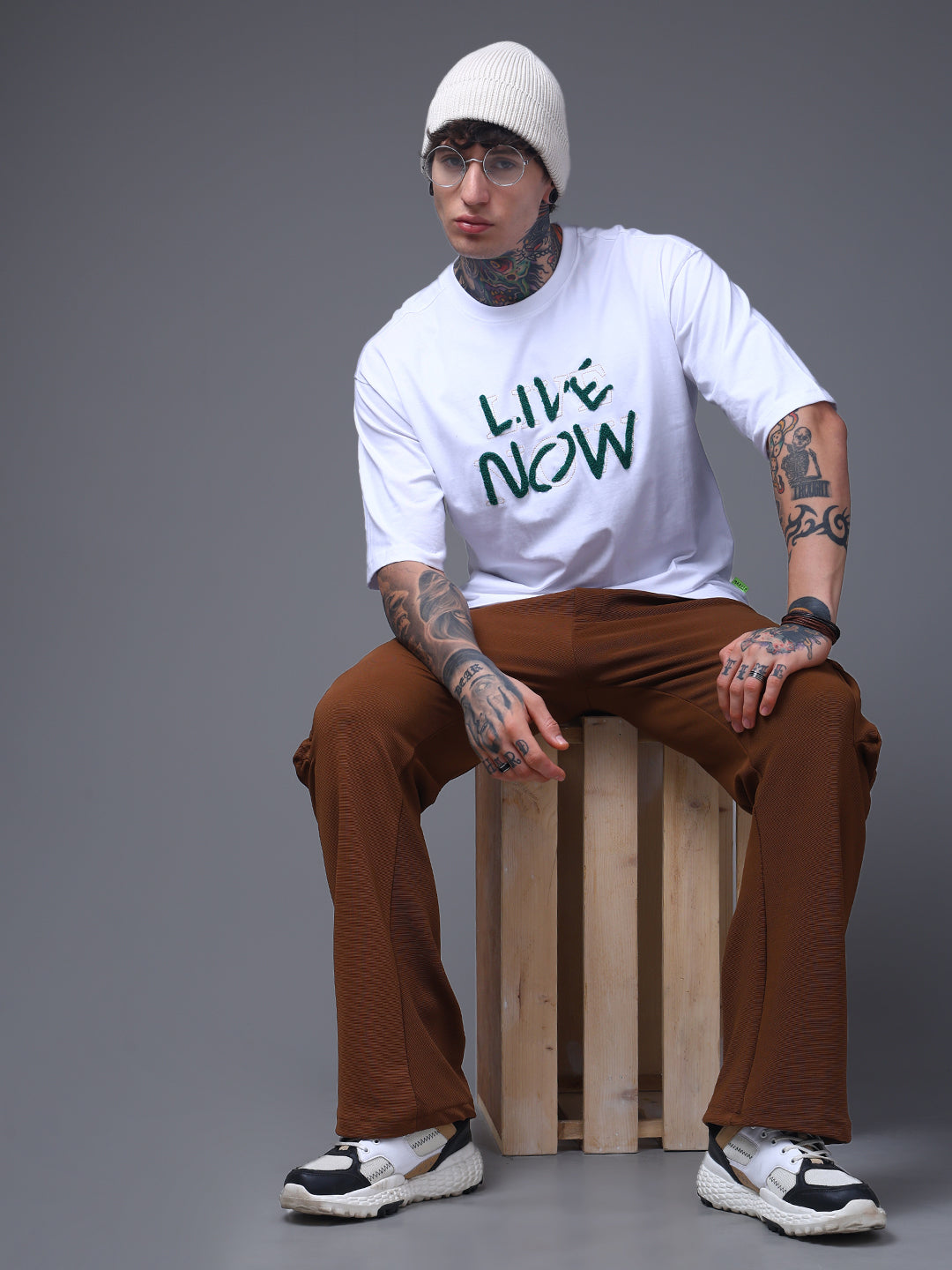 Men's Oversized Embroided Print White Tshirt