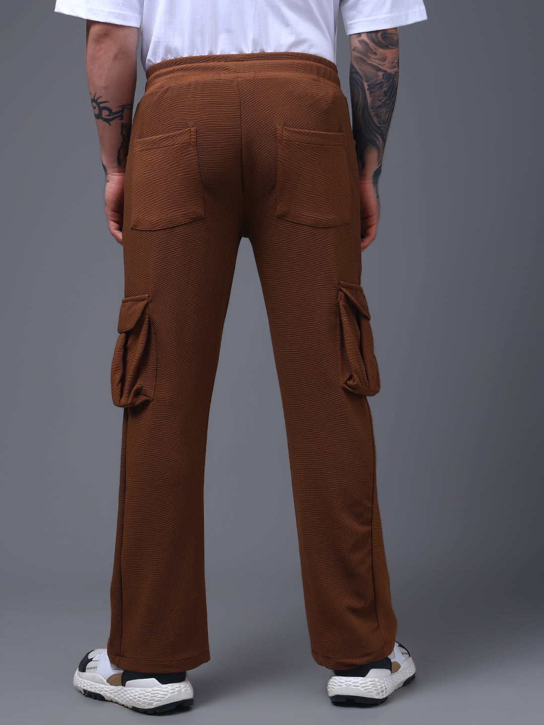 Men's Solid Brown Wide Leg Cargo Pants