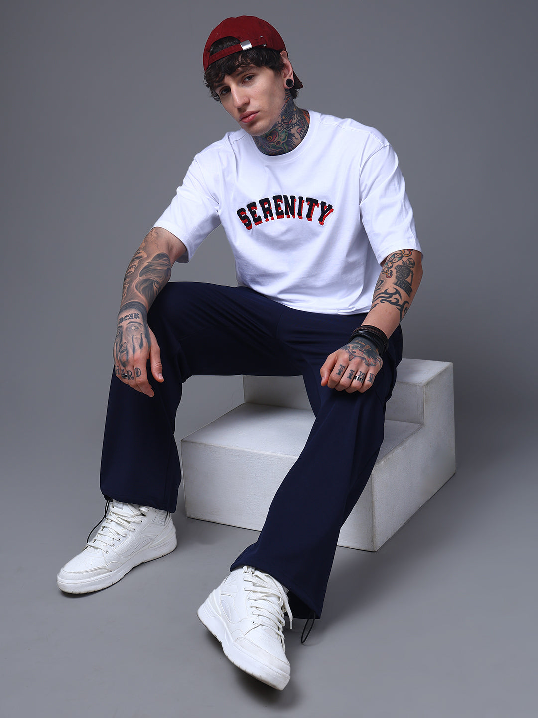Men's Oversized Embroided Print White Tshirt
