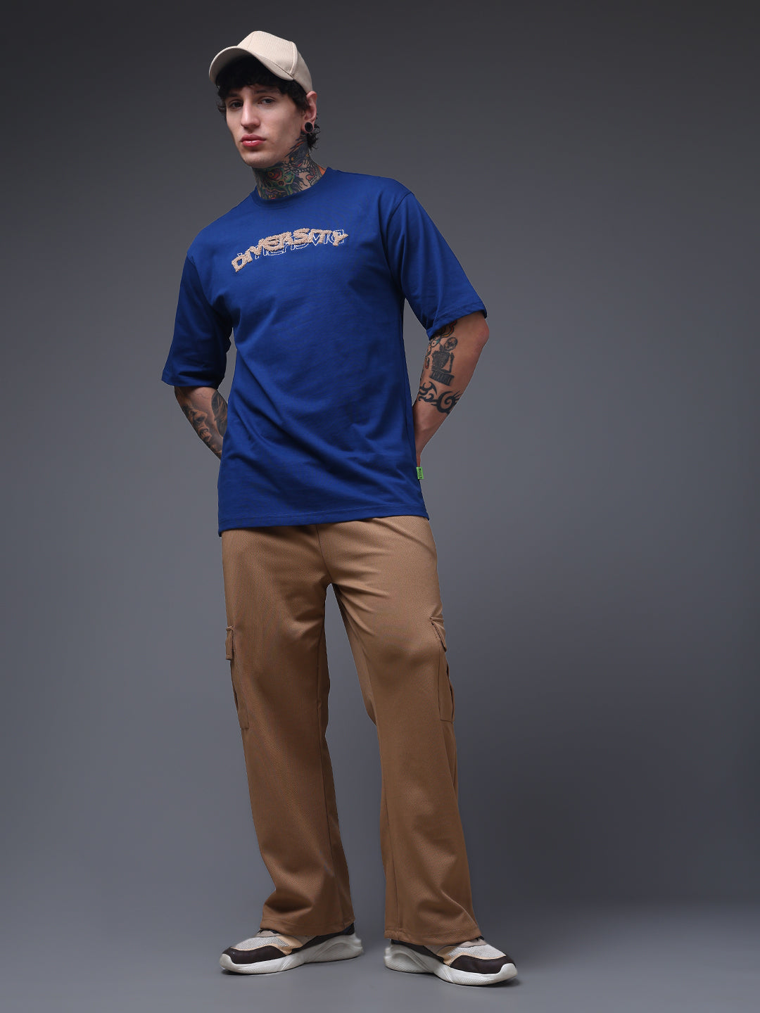 Men's Oversized Embroided Print Blue Tshirt