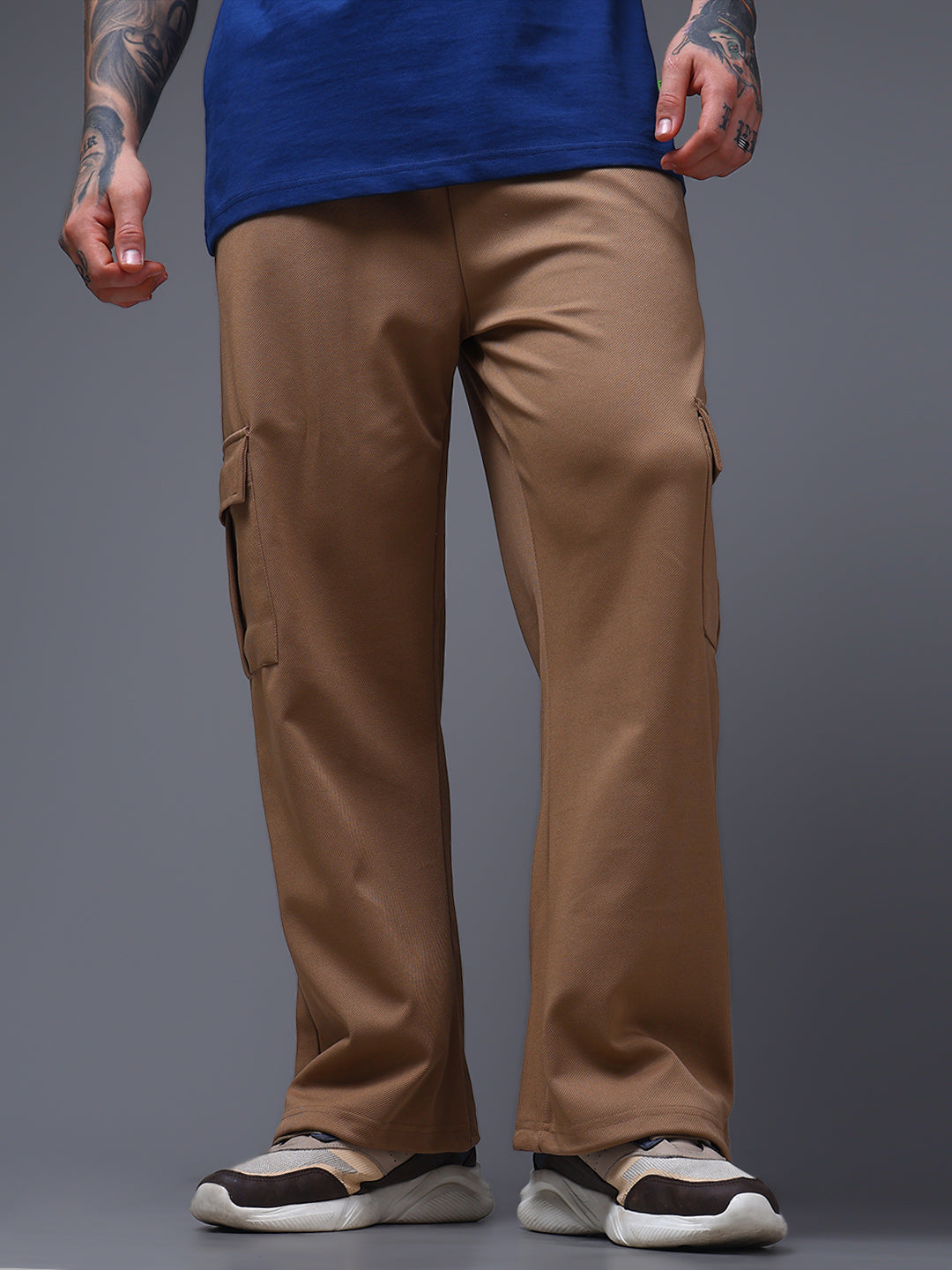 Men's Solid Brown Loose Fit Cargo Pants