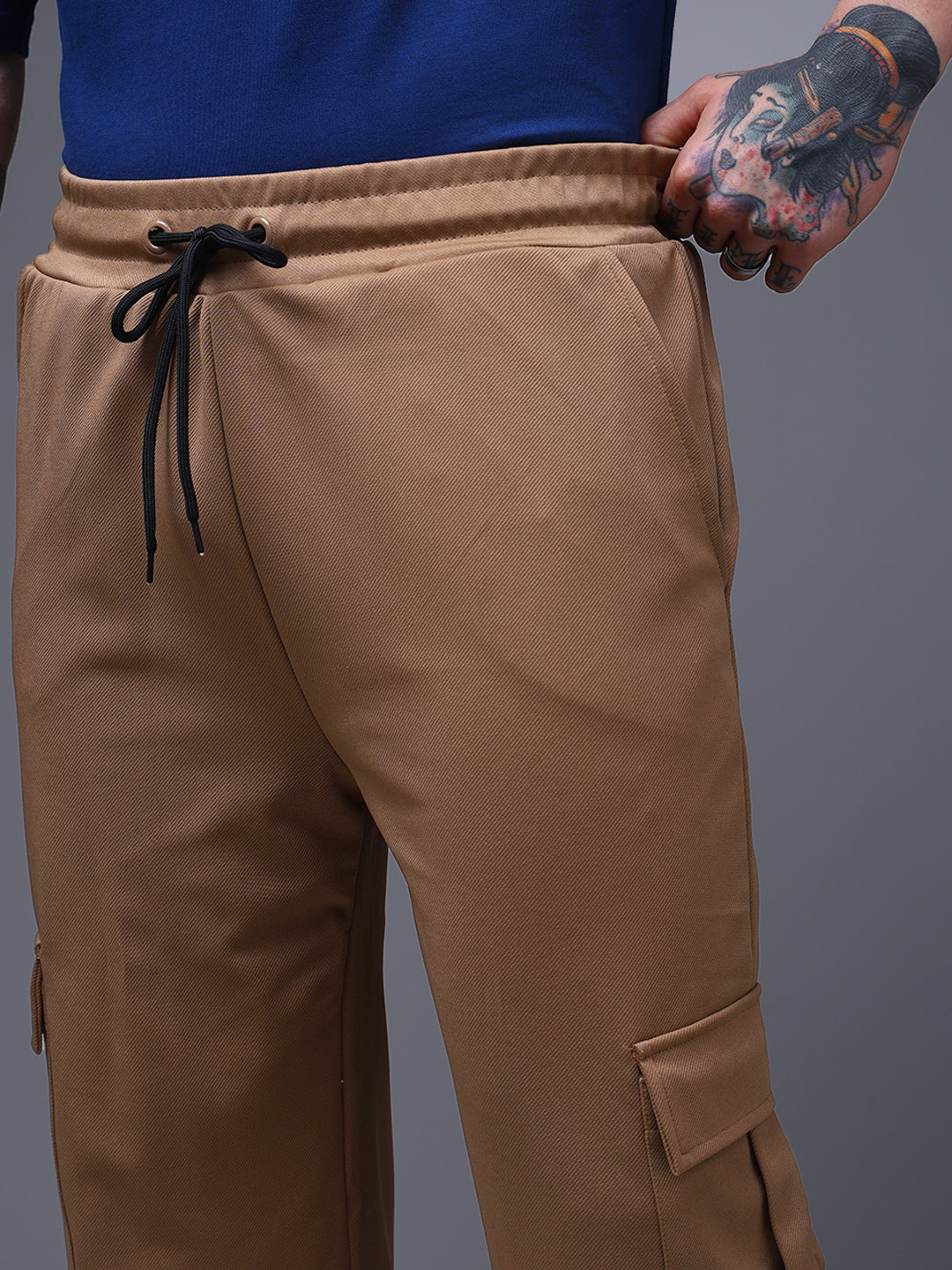 Men's Solid Brown Loose Fit Cargo Pants