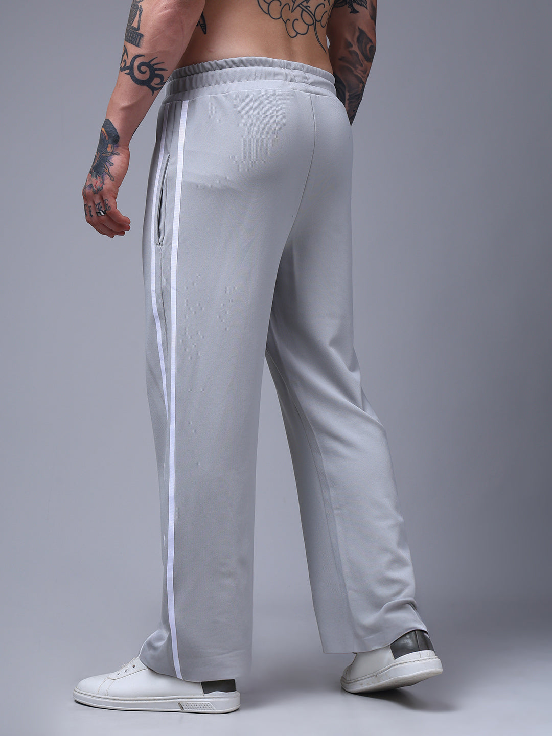 Men's Loose Fit Ice silver Side Tape TrackPants