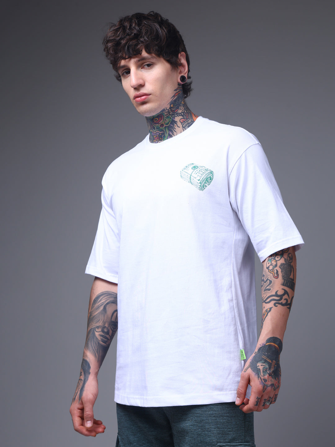 Men's Oversized Backprint White Tshirt
