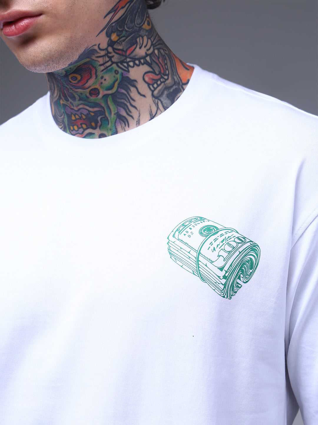 Men's Oversized Backprint White Tshirt