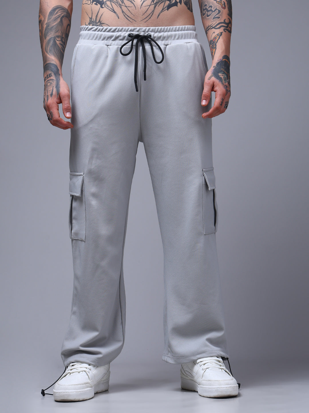 Men's Solid Ice silver Loose Fit Cargo Pants