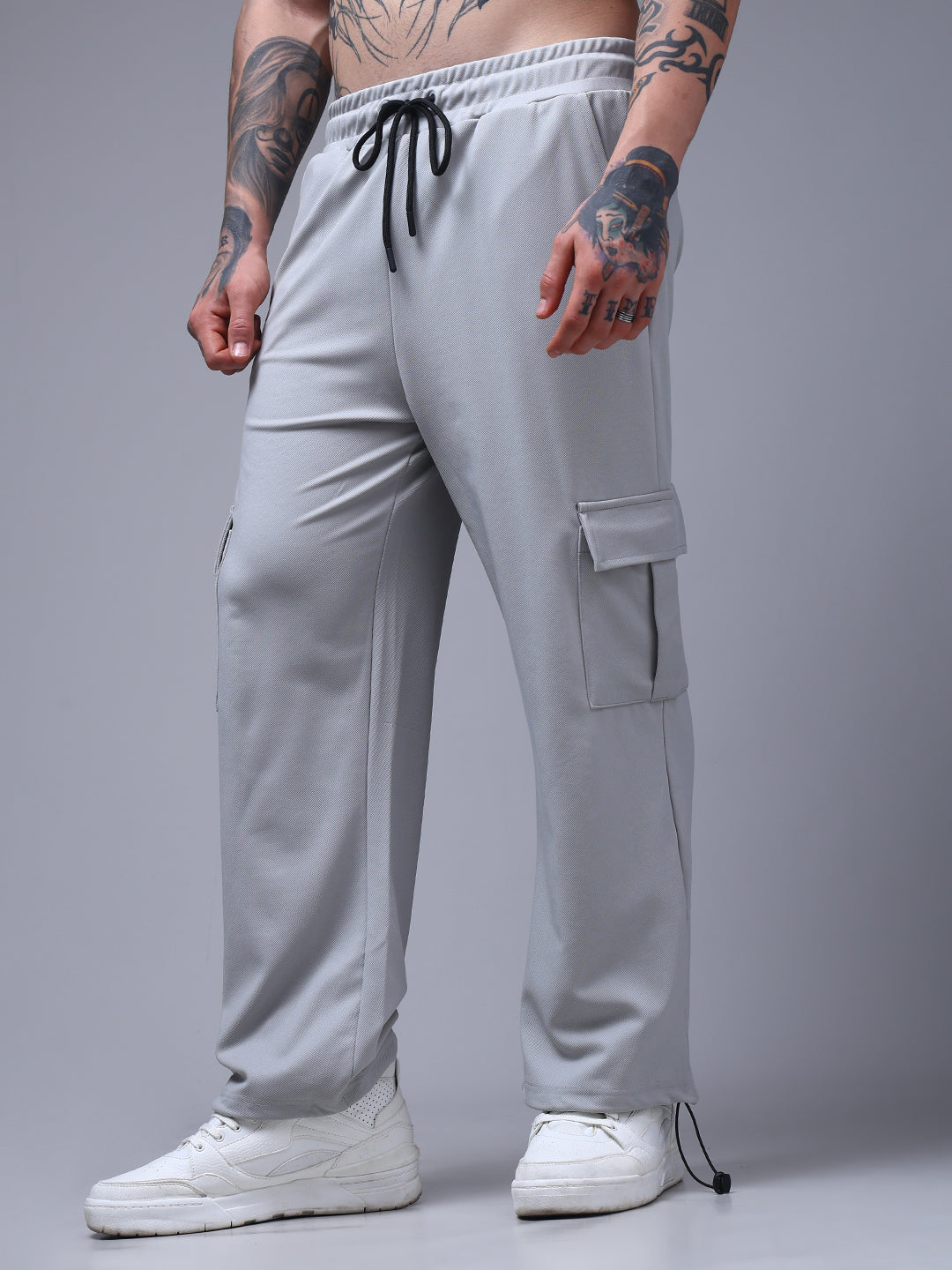 Men's Solid Ice silver Loose Fit Cargo Pants