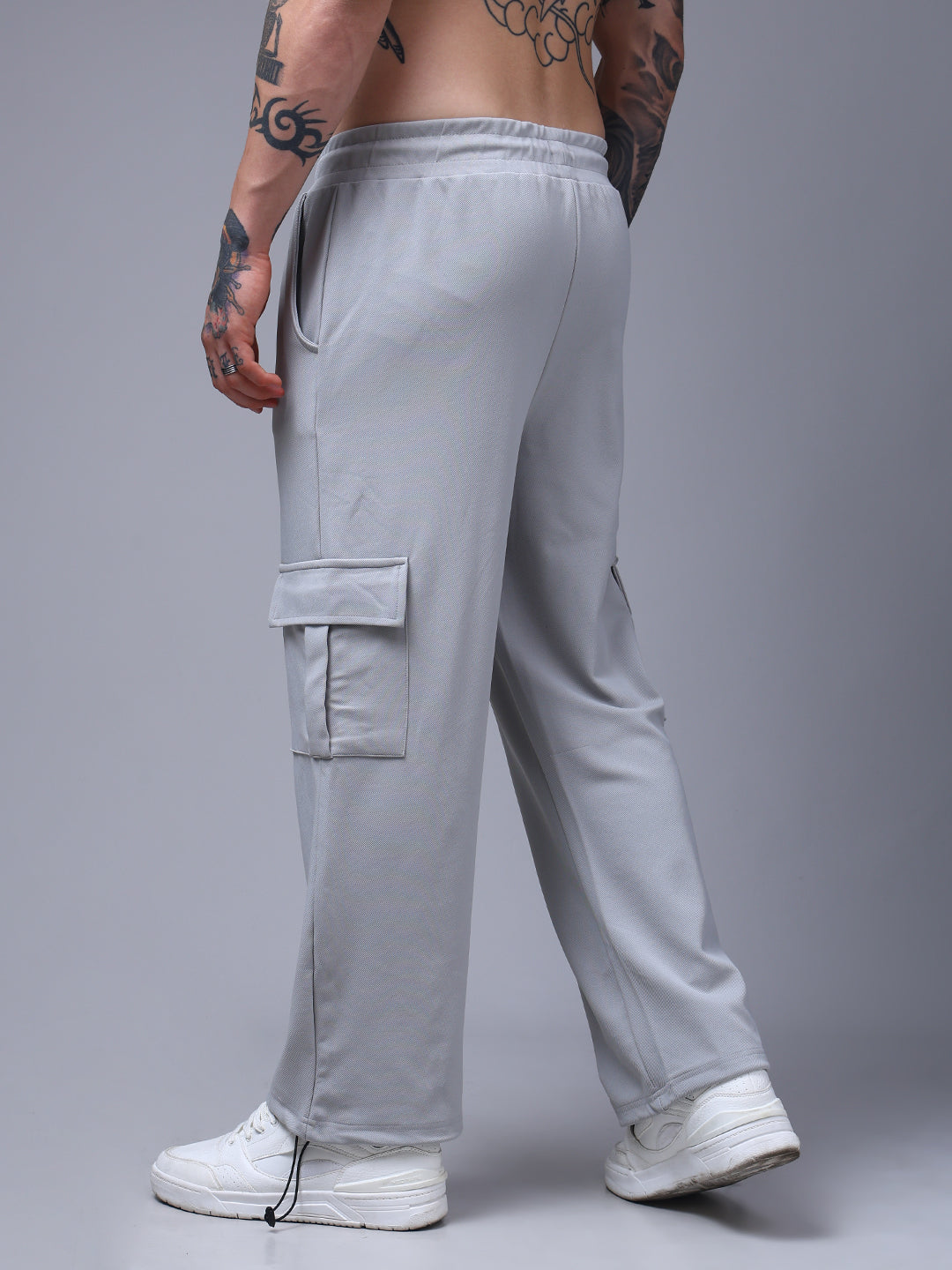 Men's Solid Ice silver Loose Fit Cargo Pants