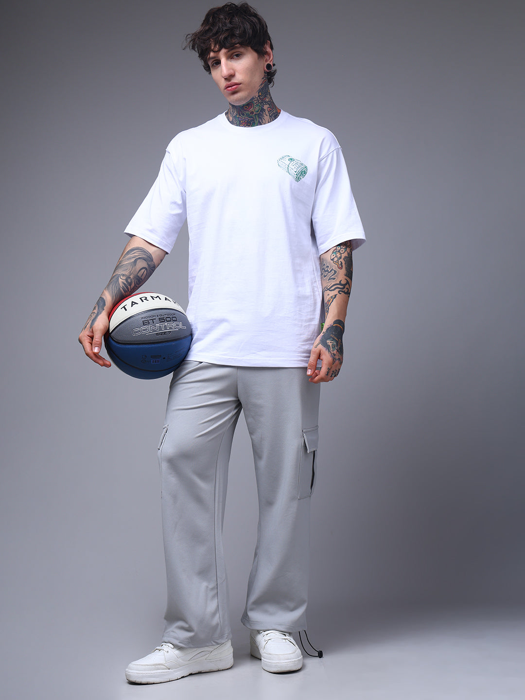 Men's Solid Ice silver Loose Fit Cargo Pants