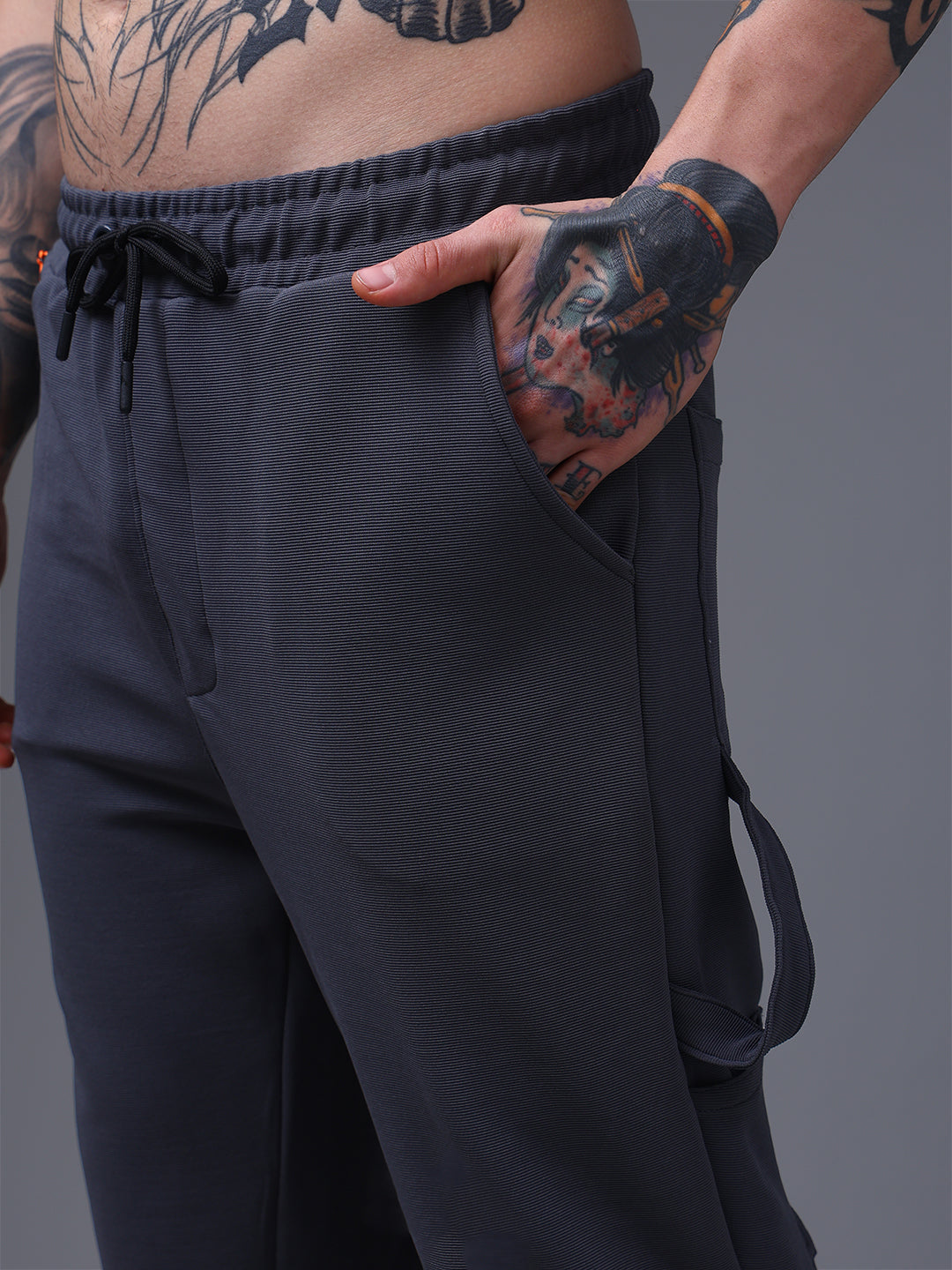 Men's Solid Dark Grey Carpenter Pants