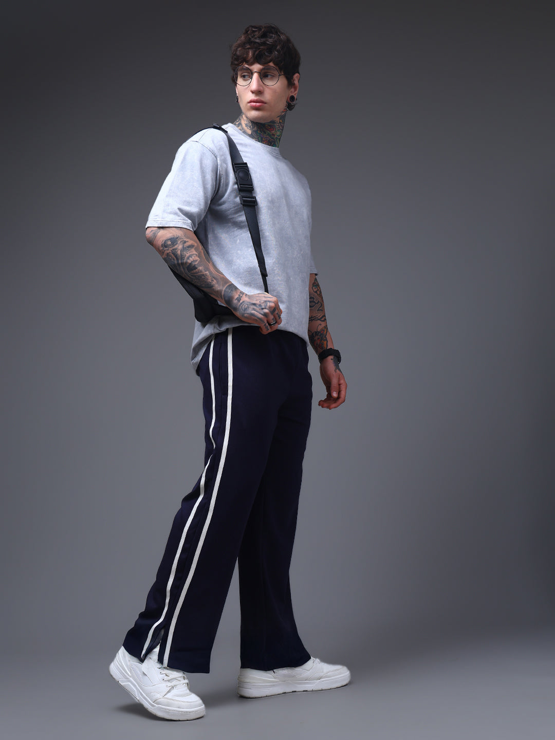 Men's Loose Fit Navy Side Tape TrackPants