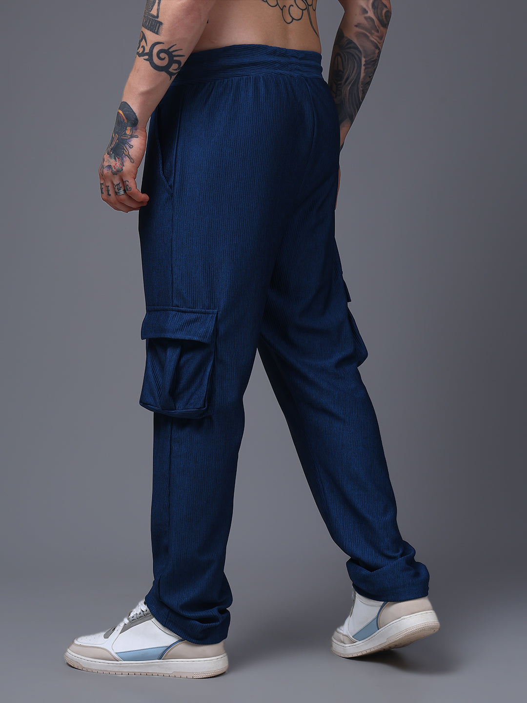 Men's Straight Fit Blue Cargo Trousers