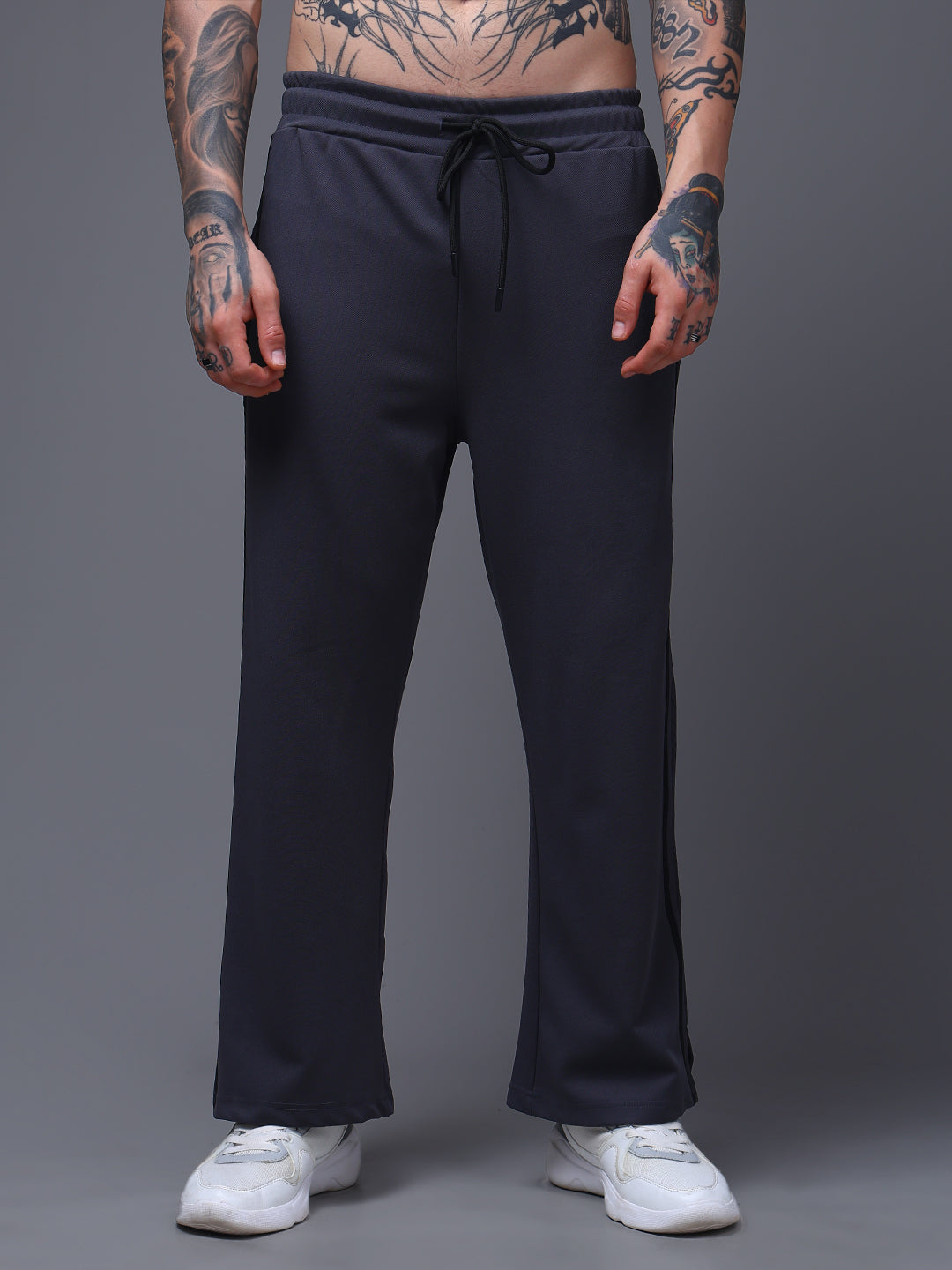 Men's Loose Fit Dark Grey Side Tape TrackPants