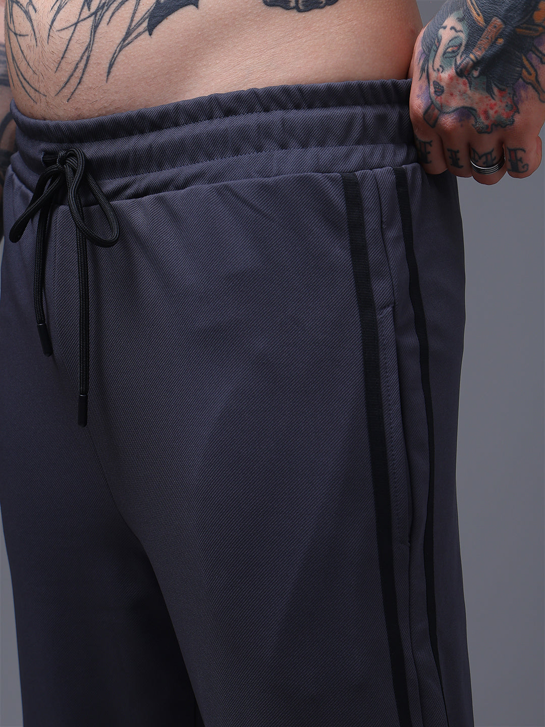 Men's Loose Fit Dark Grey Side Tape TrackPants