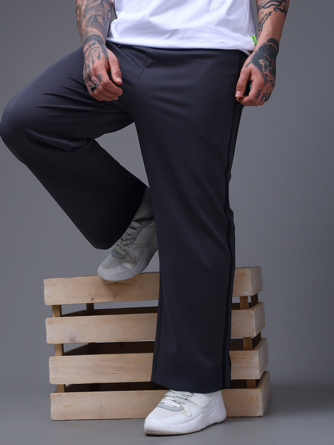 Men's Loose Fit Dark Grey Side Tape TrackPants