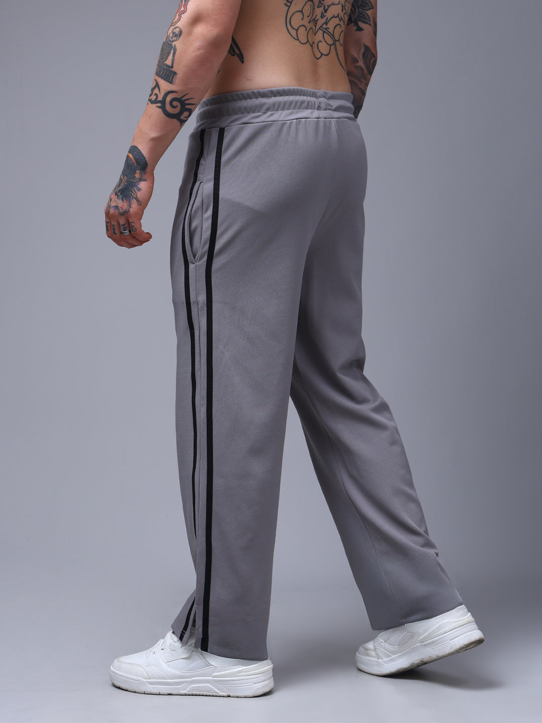 Men's Loose Fit Light Grey Side Tape TrackPants