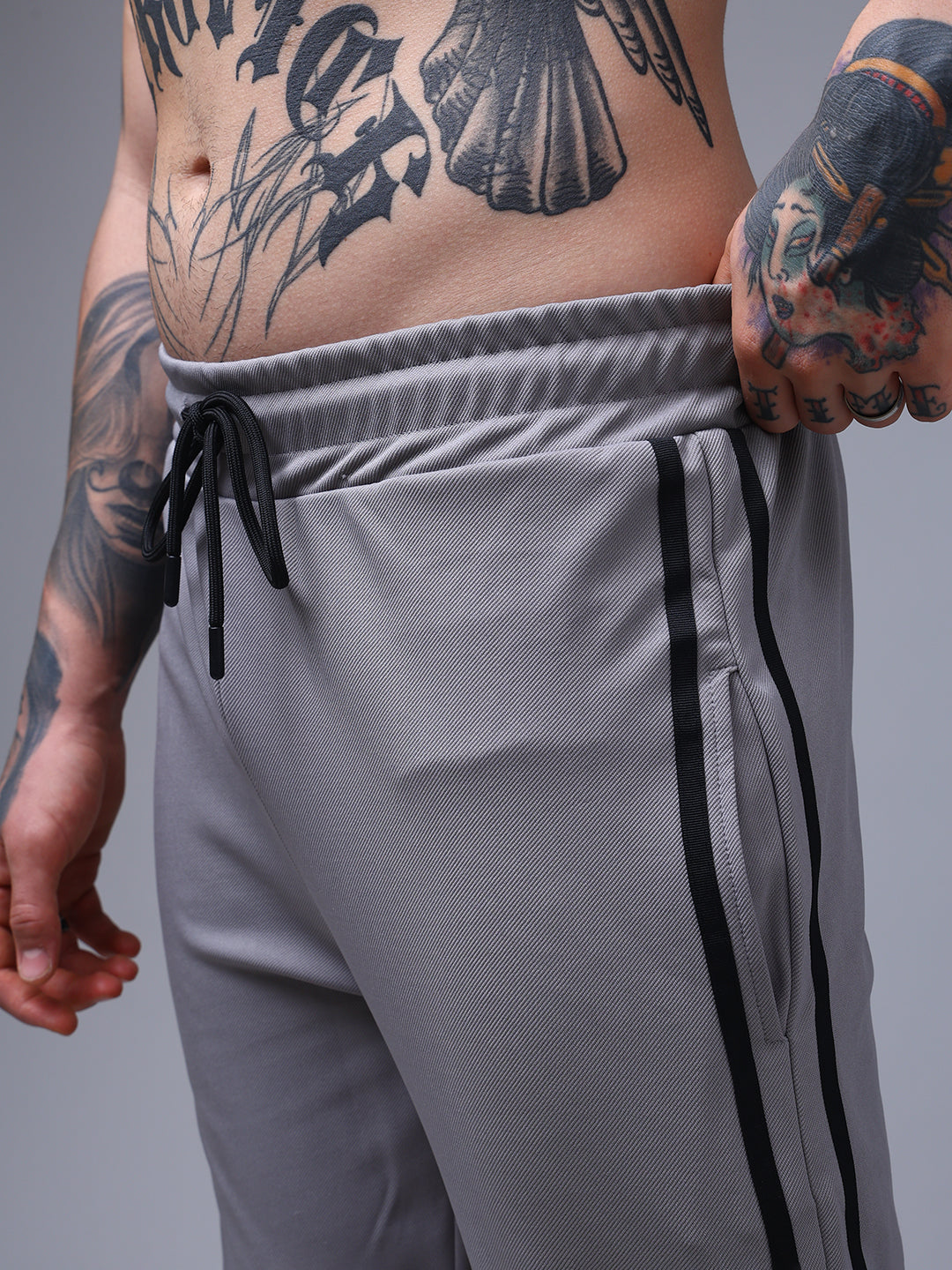 Men's Loose Fit Light Grey Side Tape TrackPants