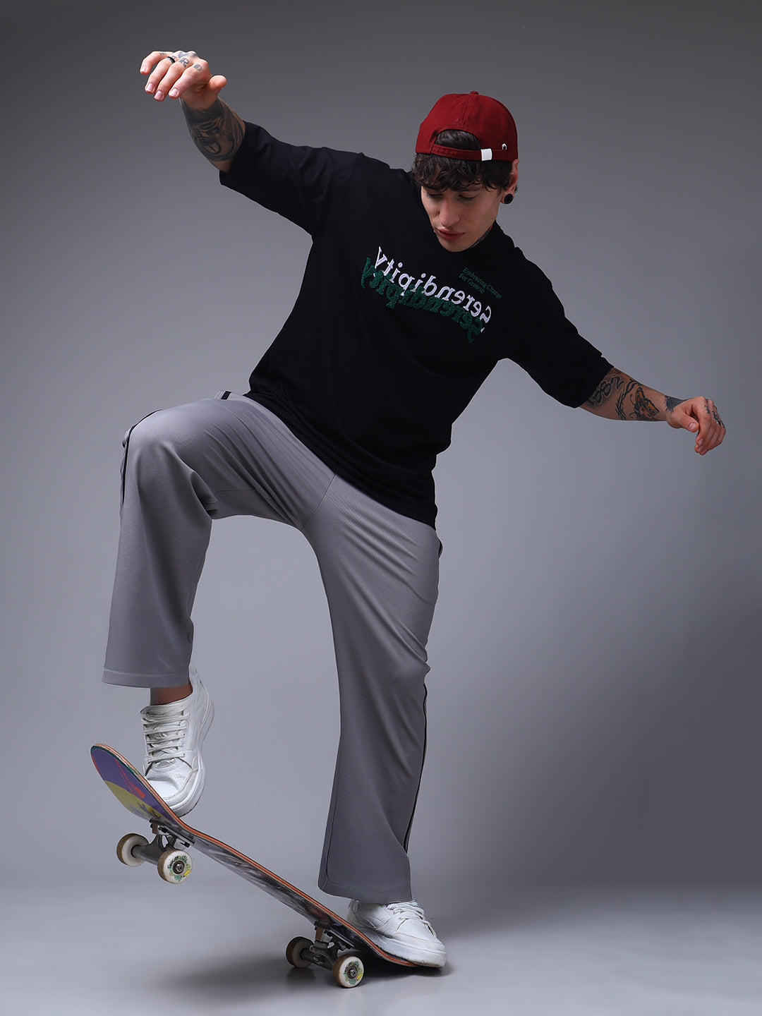 Men's Loose Fit Light Grey Side Tape TrackPants