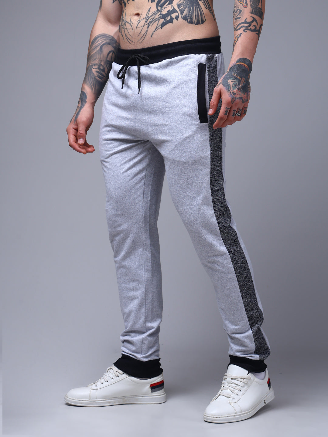 Men's Solid Grey Melange Side Panel TrackPants