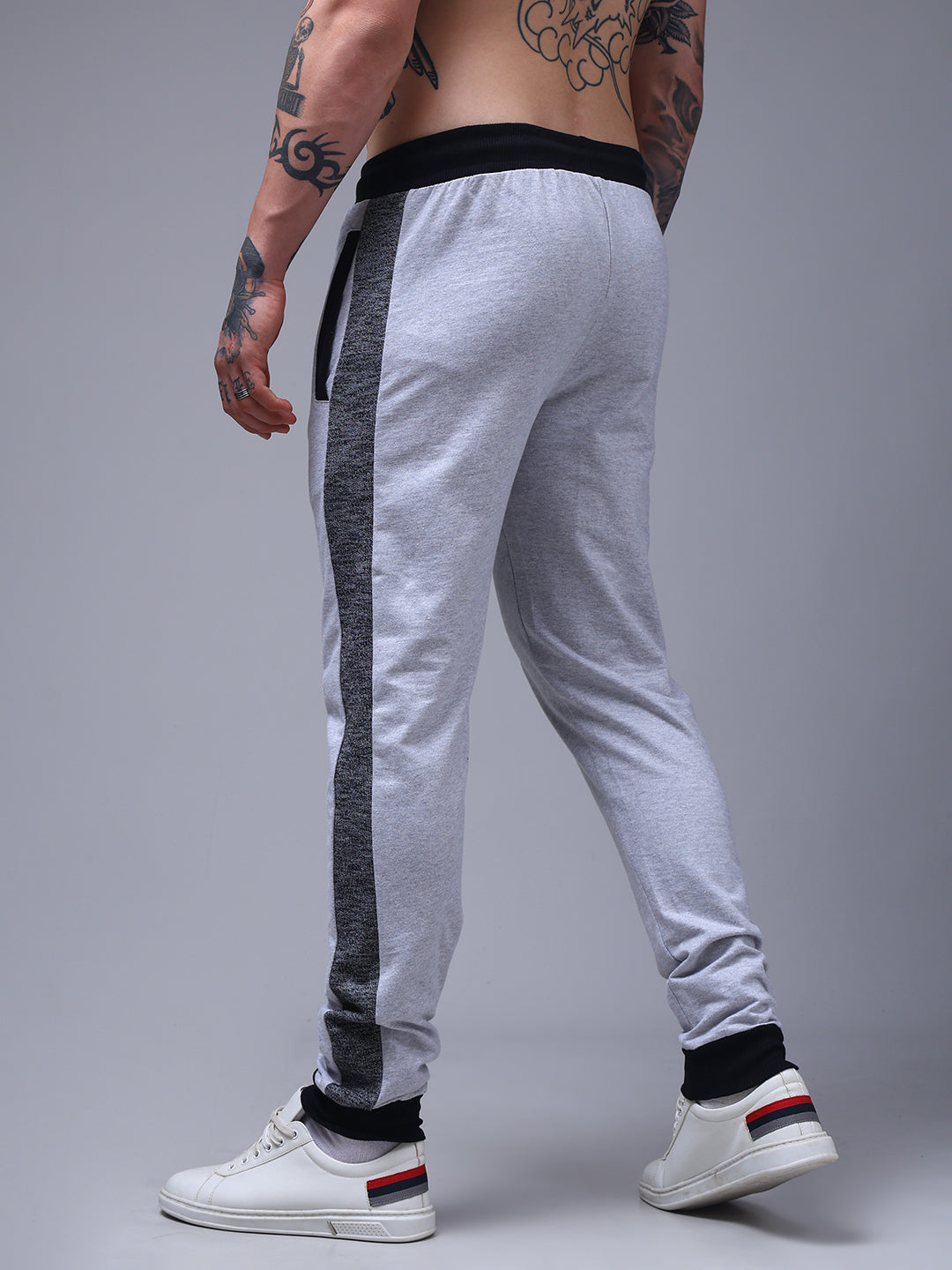 Men's Solid Grey Melange Side Panel TrackPants