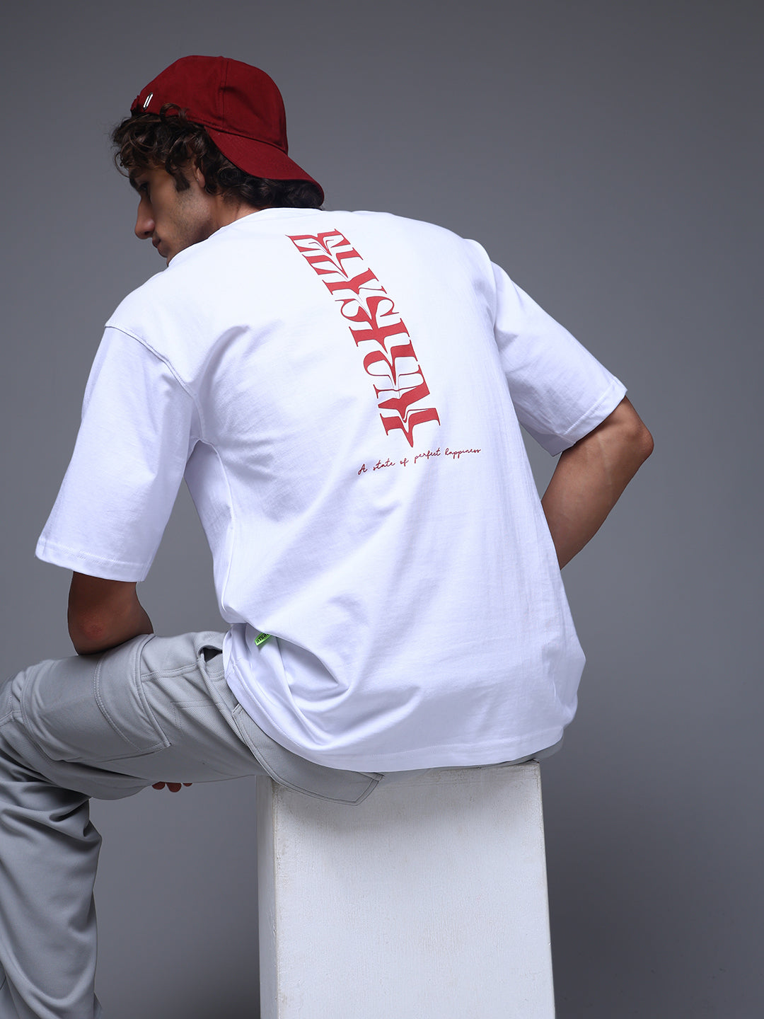 Men's Oversized Backprint White Tshirt