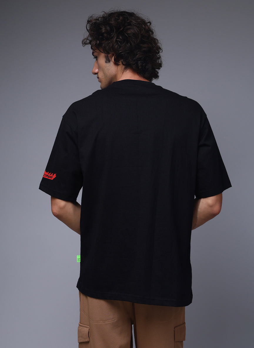 Men Black Oversized Graphic Print Cotton T-Shirt