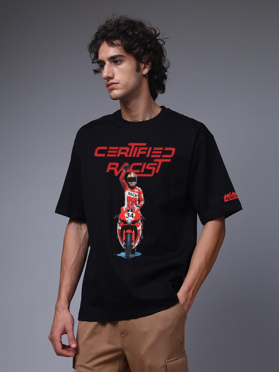 Men Black Oversized Graphic Print Cotton T-Shirt