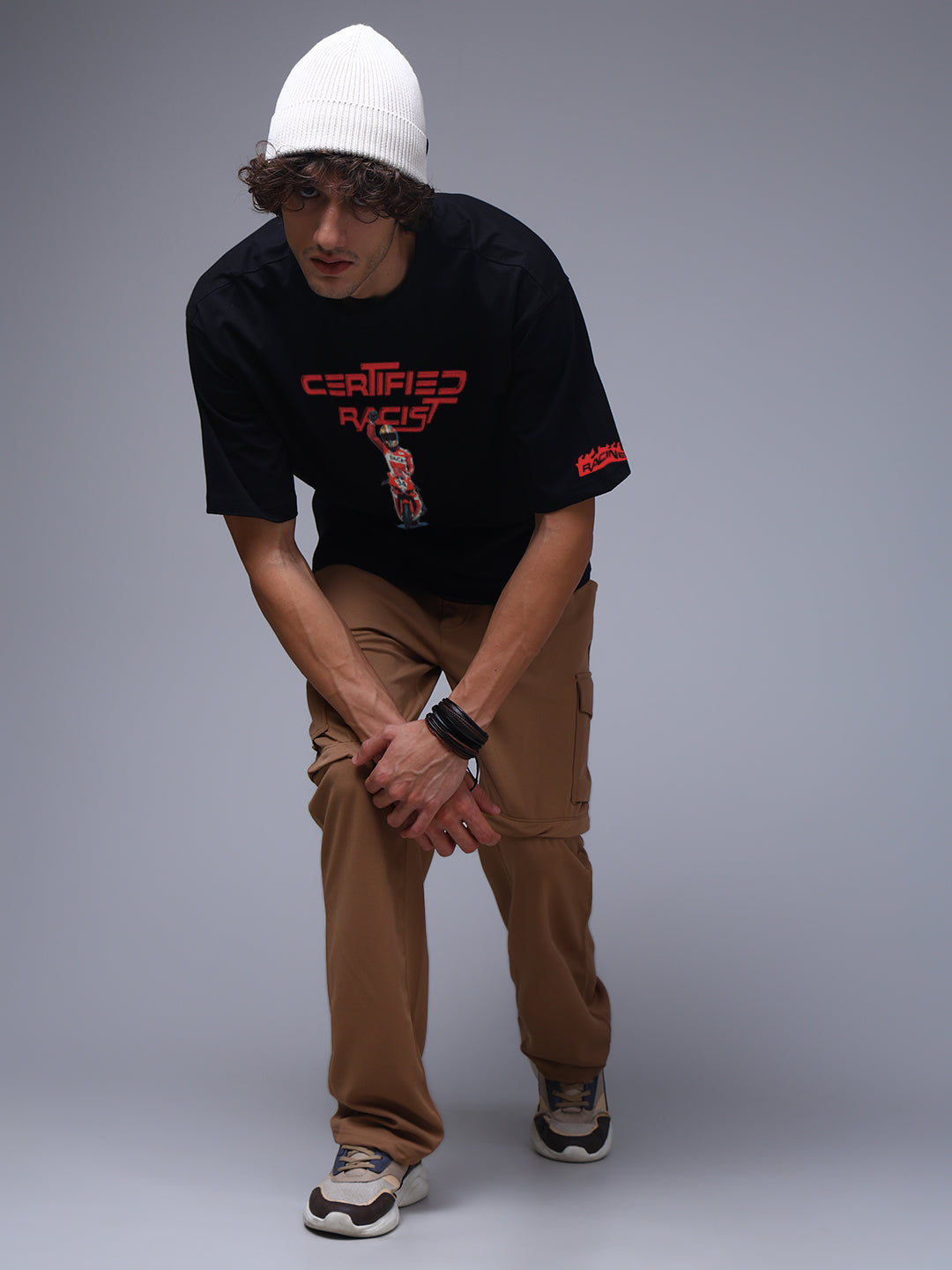 Men Black Oversized Graphic Print Cotton T-Shirt